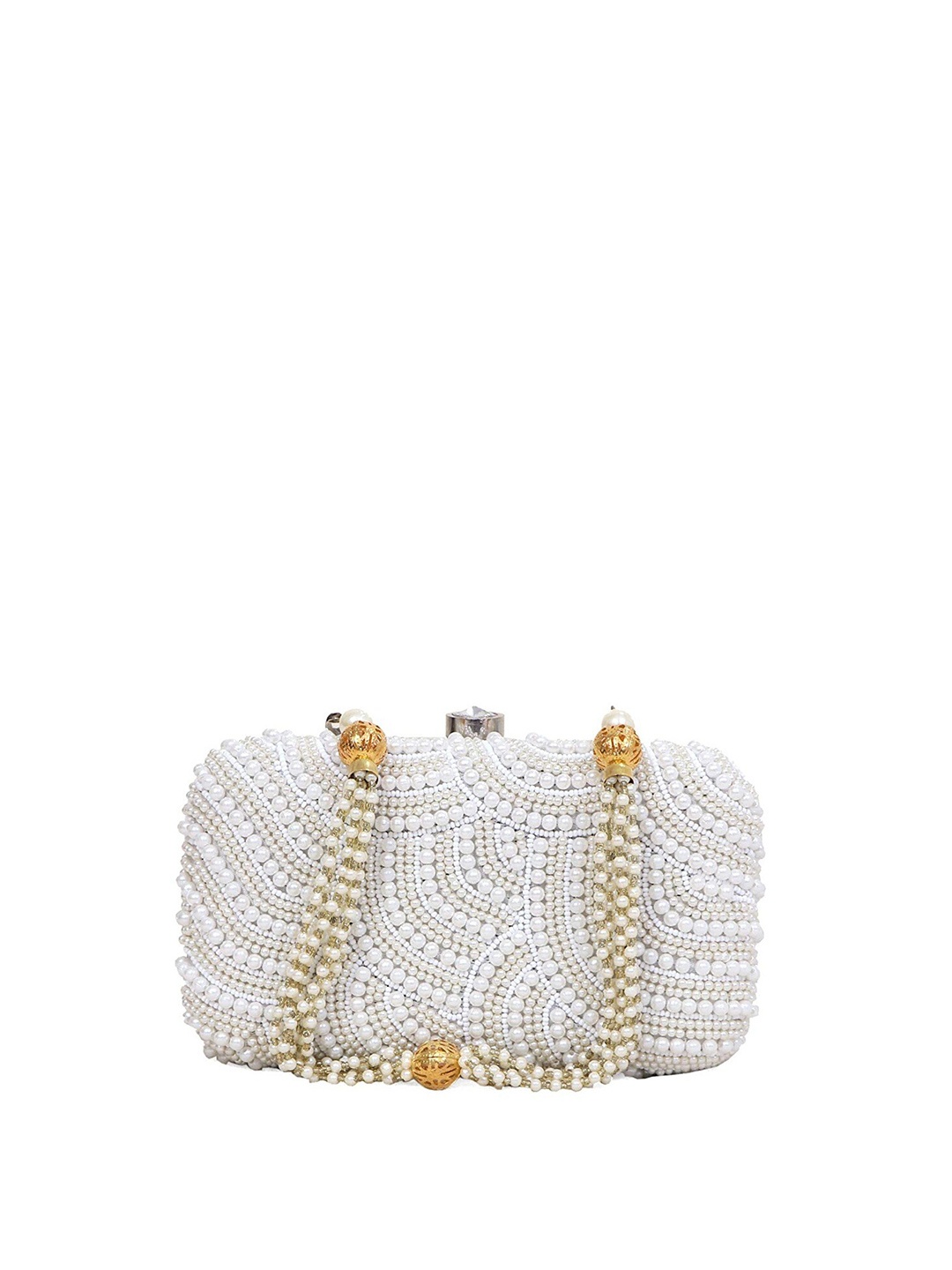 

FRINGES Embellished Box Clutch, White