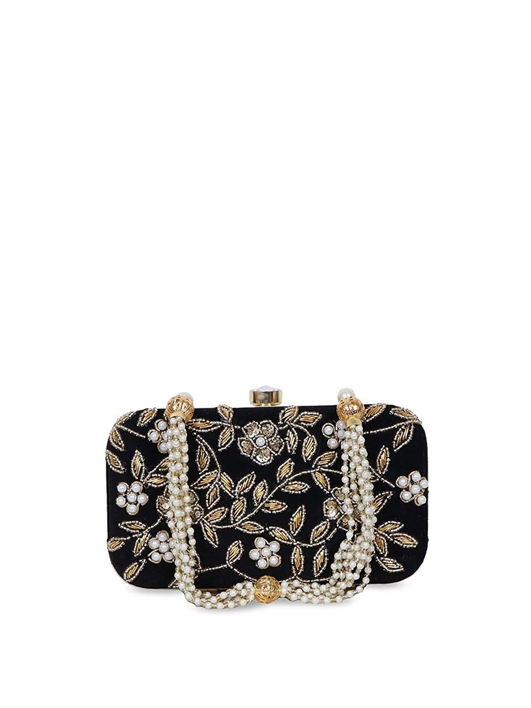 

FRINGES Embellished Box Clutch, Black