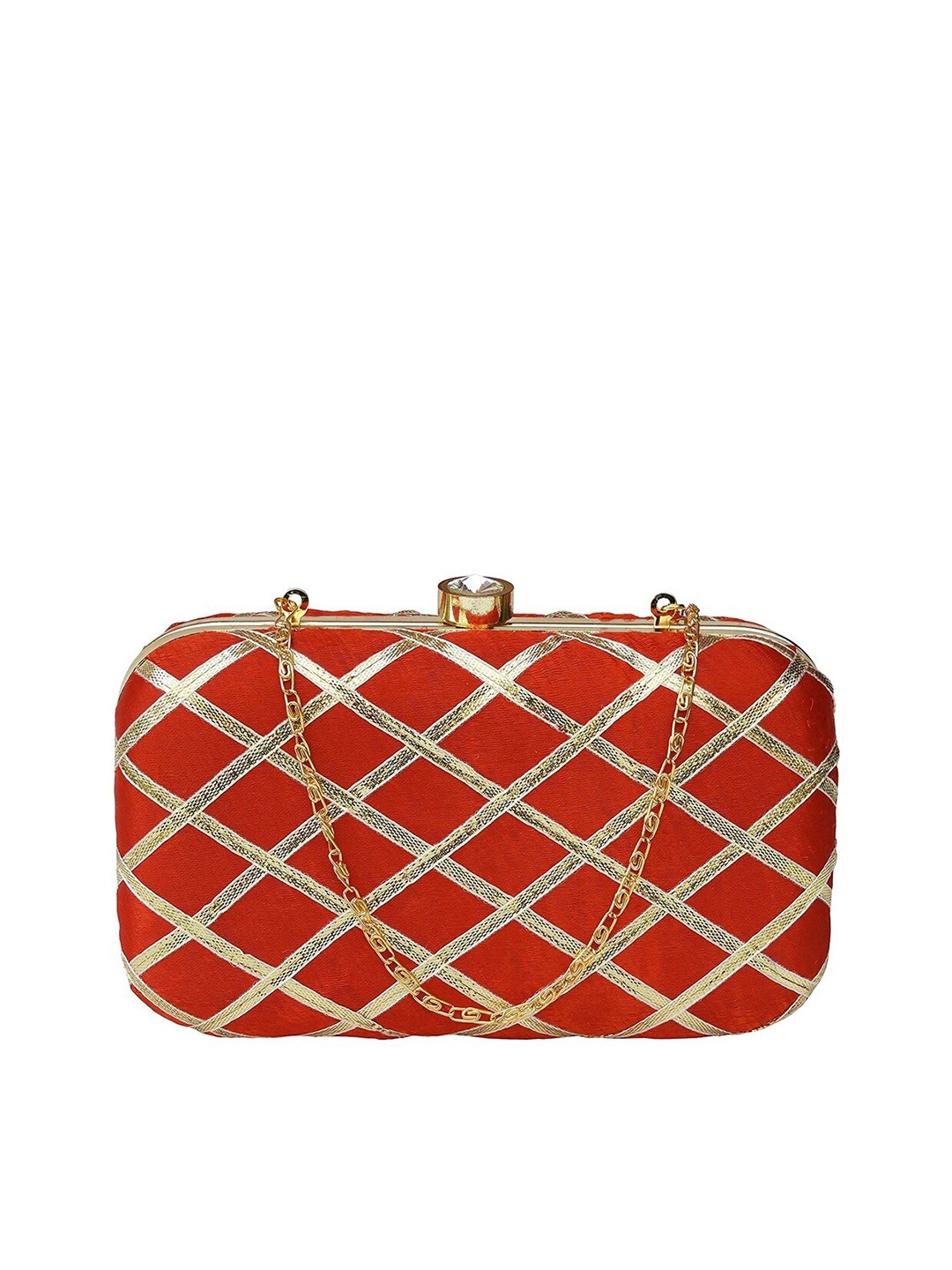 

FRINGES Embroidered Box Clutch, Red
