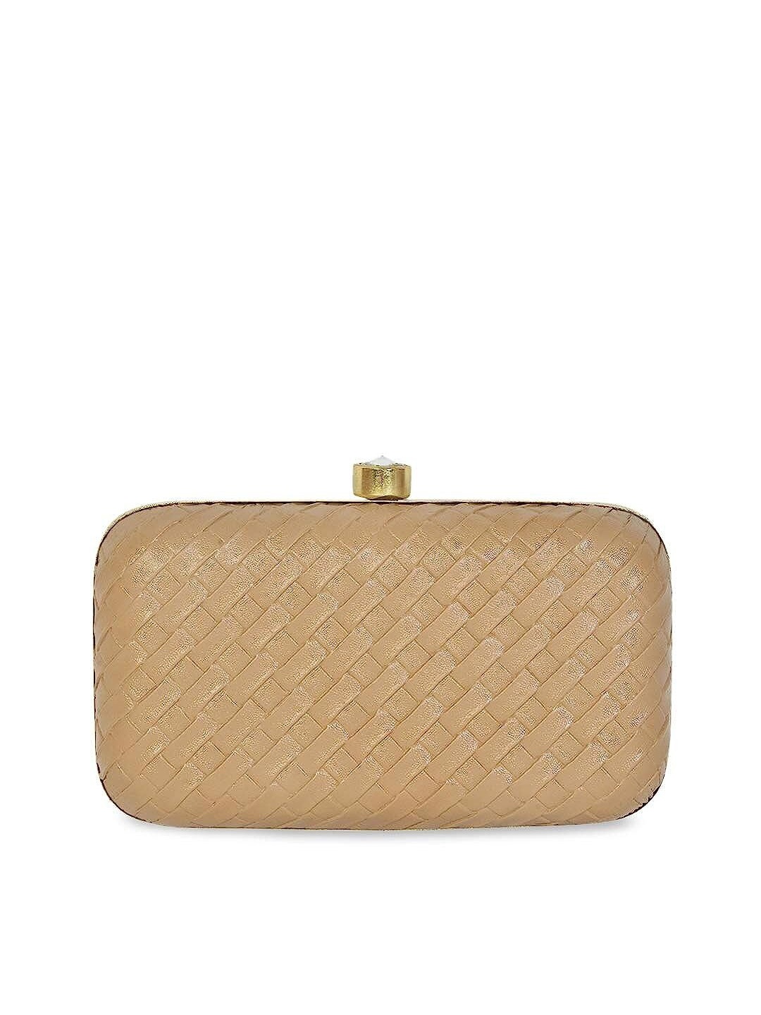 

FRINGES Textured Box Clutch, Gold