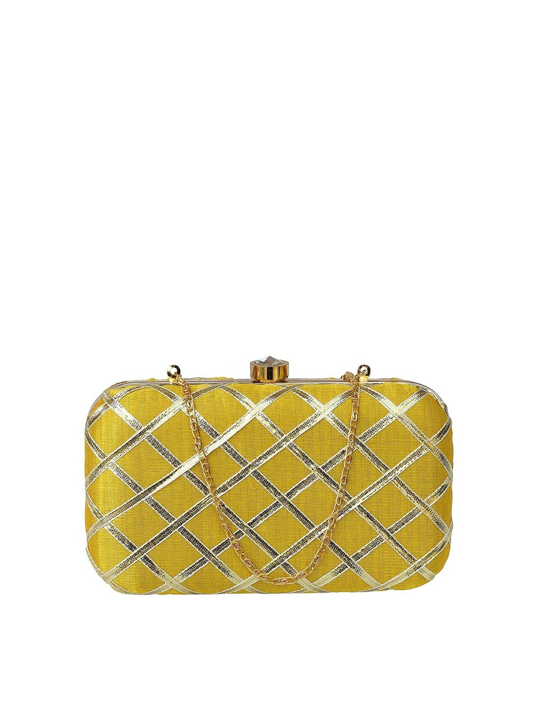 

FRINGES Embellished Box Clutch, Yellow