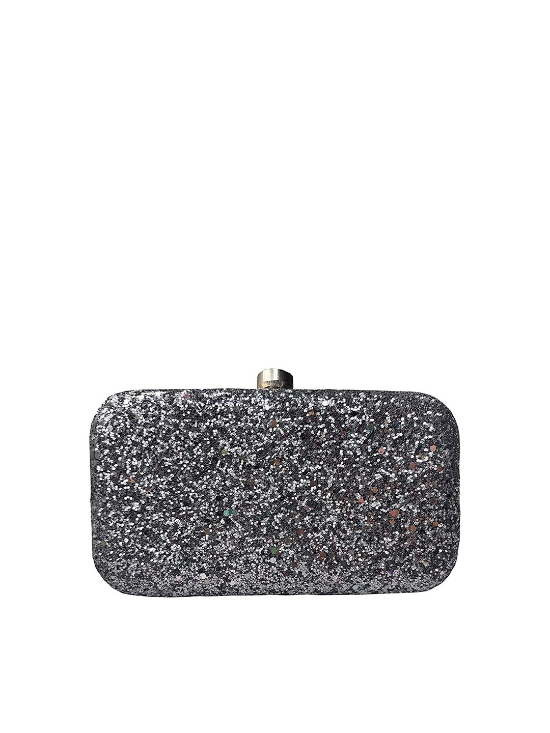 

FRINGES Grey Embellished Box Clutch