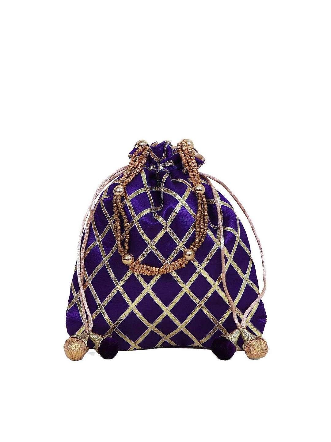 

FRINGES Checked Potli Clutch, Blue