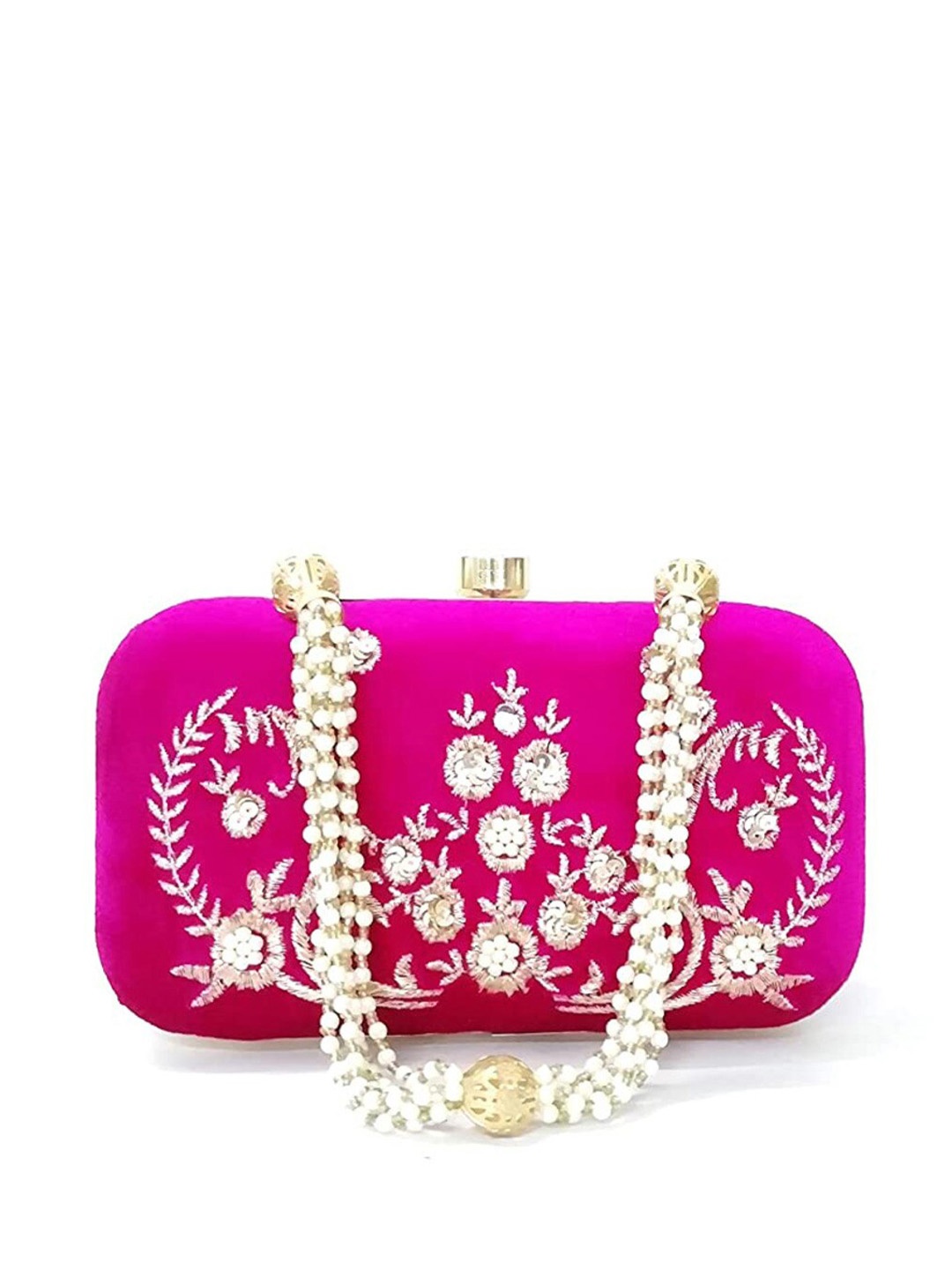 

FRINGES Embellished Box Clutch, Fuchsia