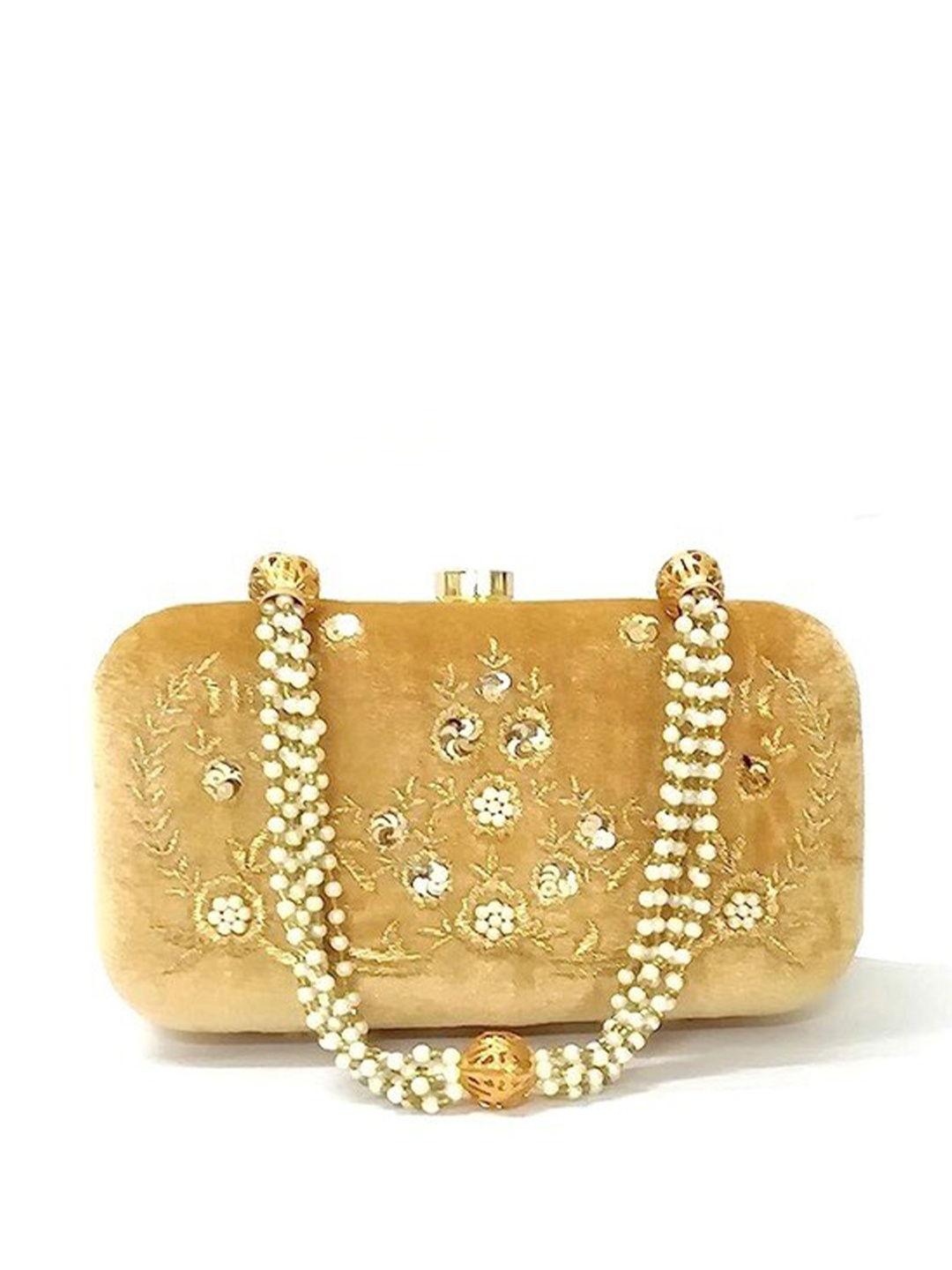 

FRINGES Embellished Box Clutch, Gold