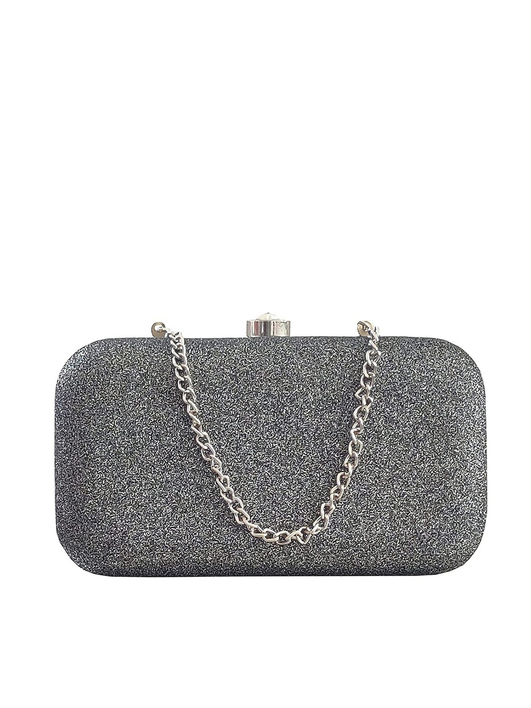 

FRINGES Textured Box Clutch With Shoulder Straps, Grey