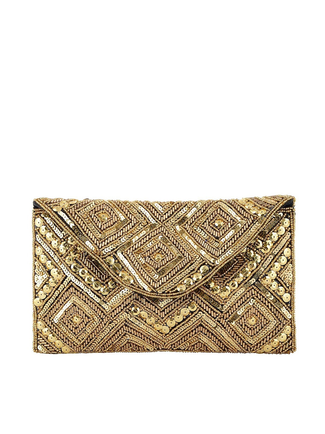 

FRINGES Embroidered Envelope Clutch, Gold