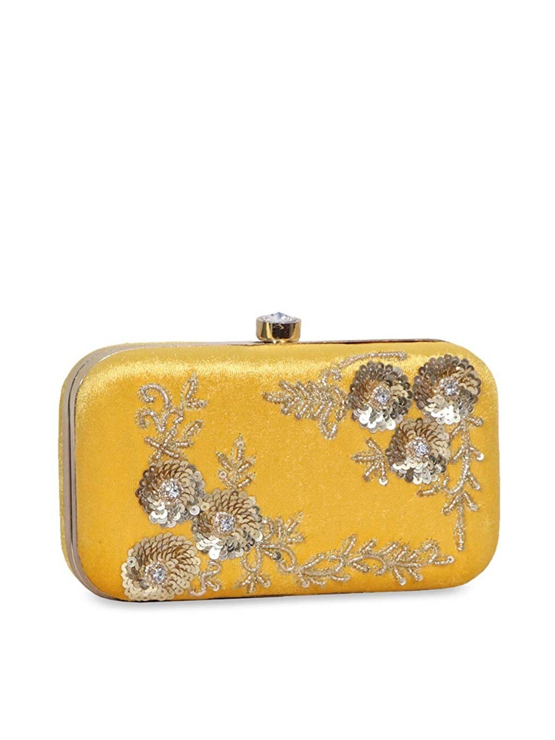 

FRINGES Embellished Box Clutch, Yellow