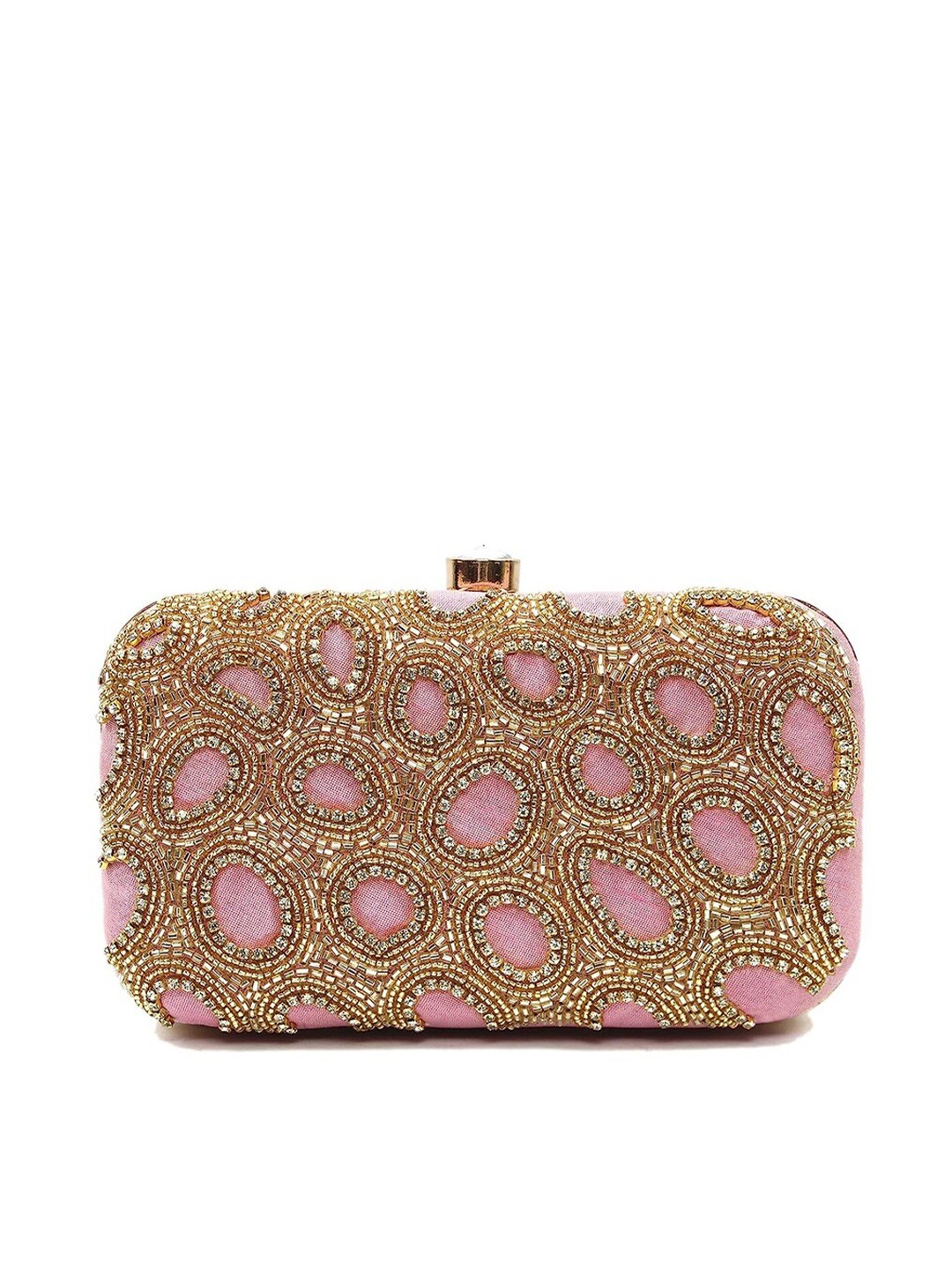 

FRINGES Embellished Party Box Clutch With Shoulder Strap, Pink