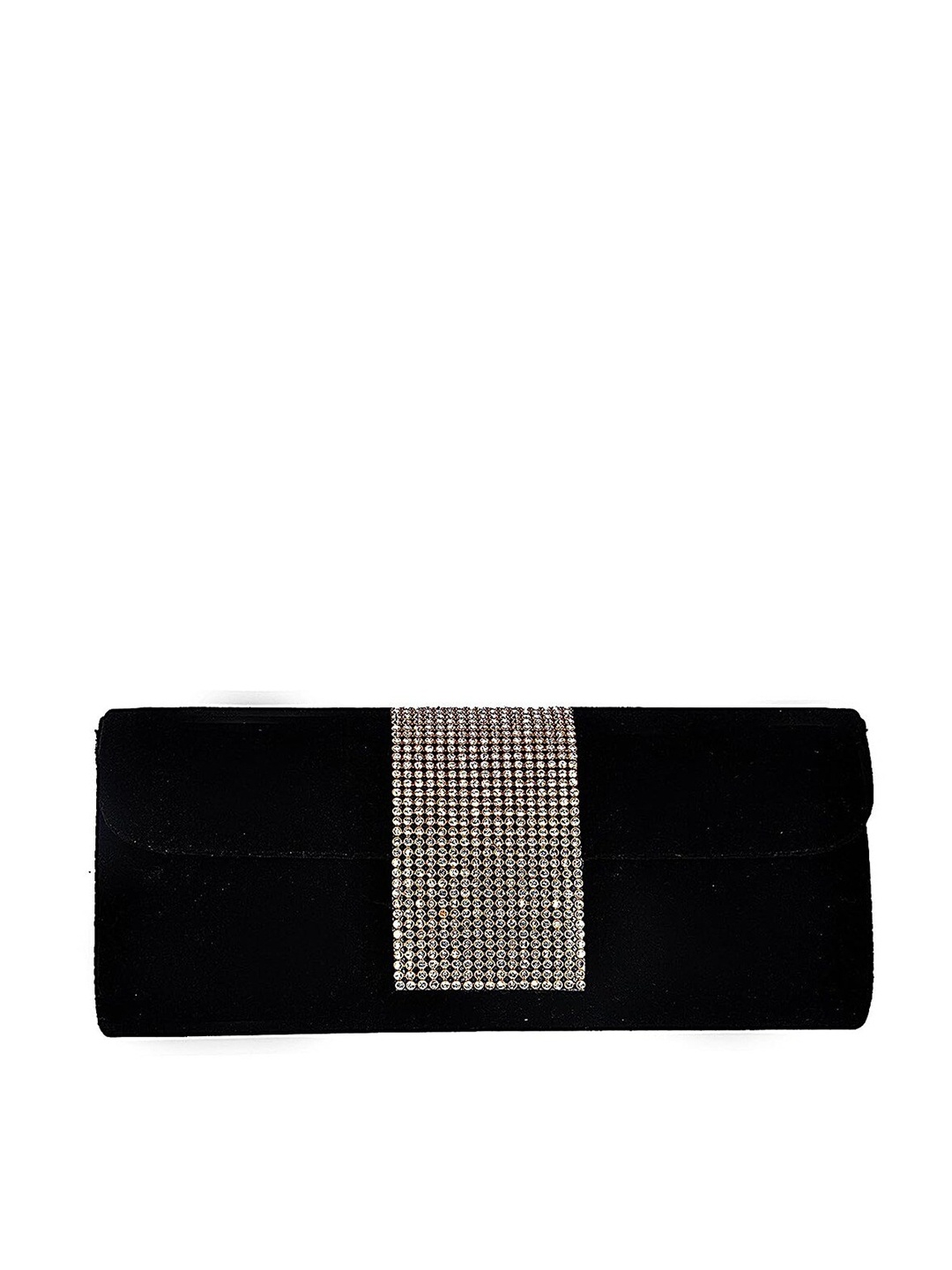 

FRINGES Embroidered Velvet Envelope Clutch, Black