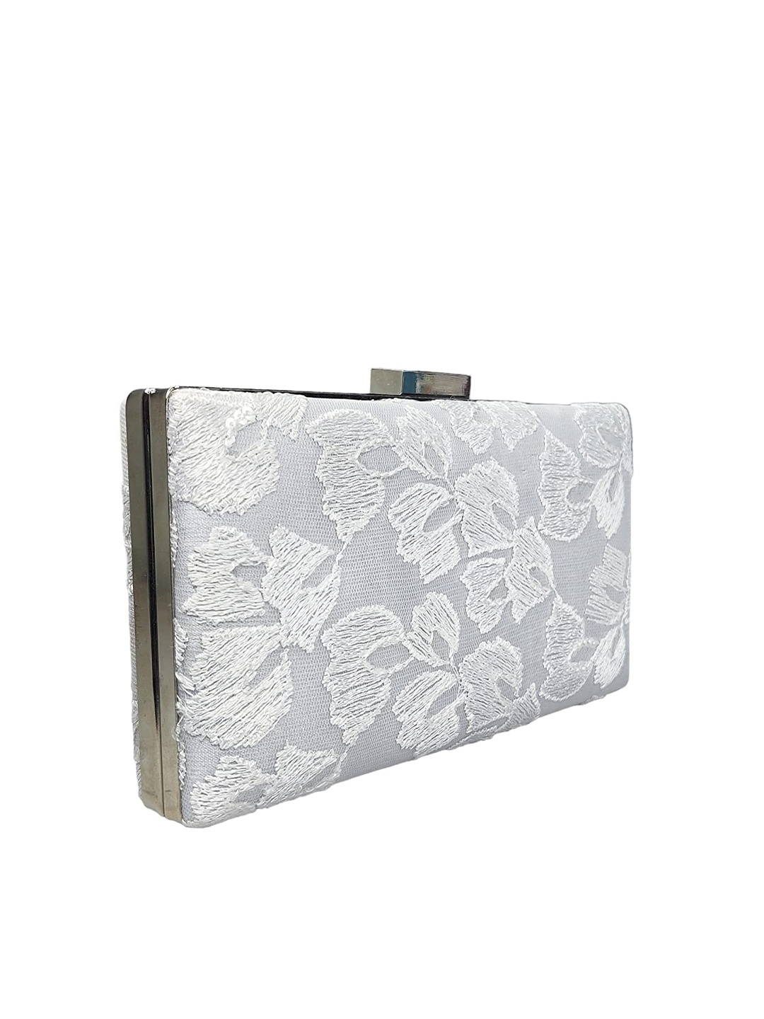 

FRINGES Embroidered Party Box Clutch, White
