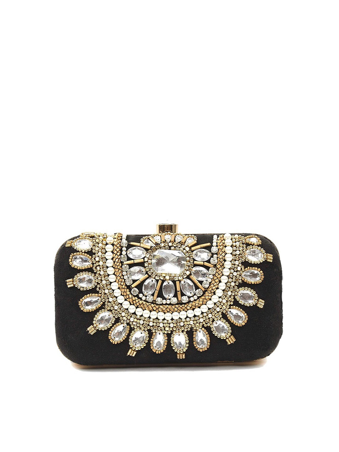 

FRINGES Embellished Box Clutch, Black