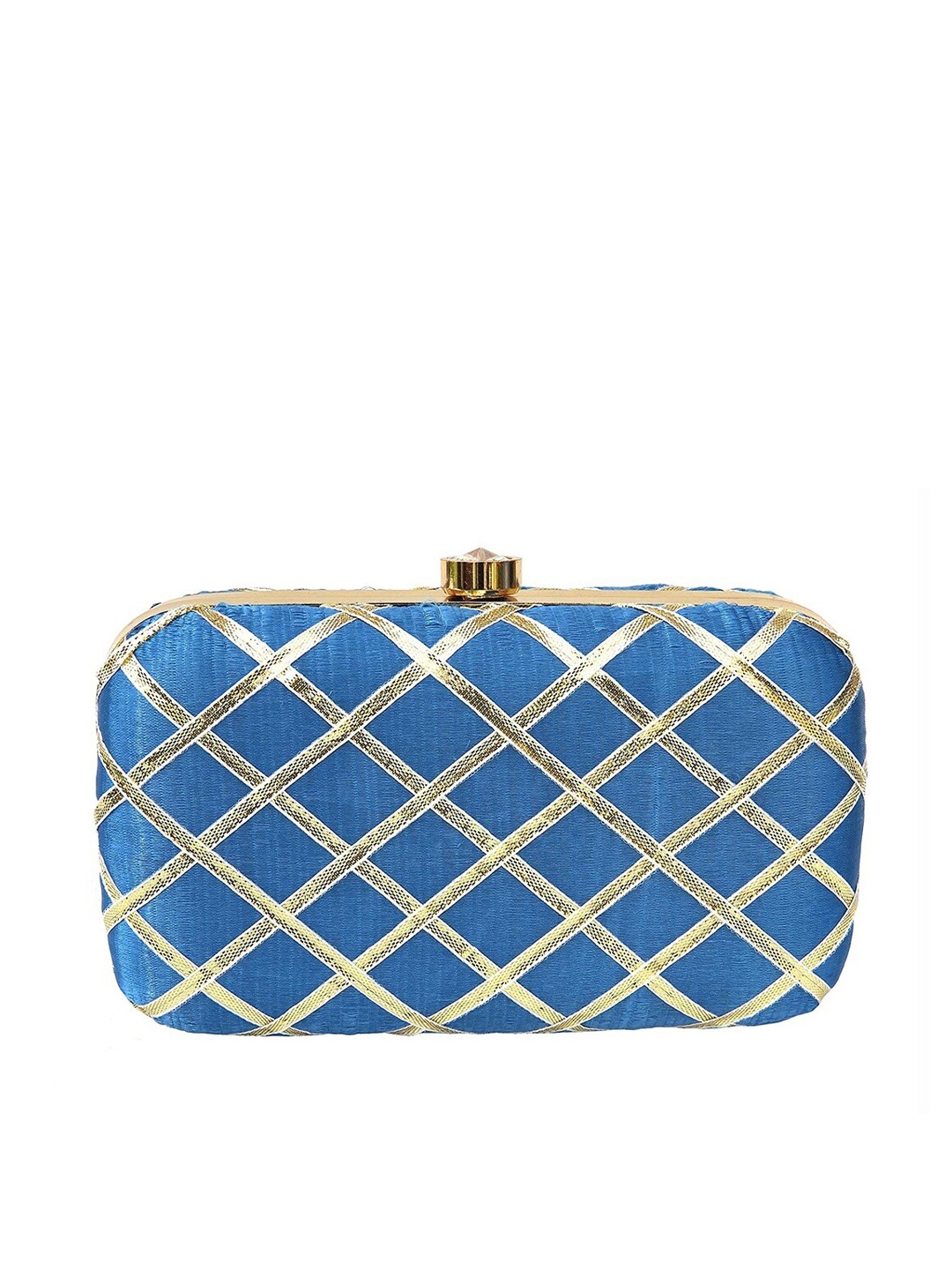 

FRINGES Checked Box Clutch, Blue