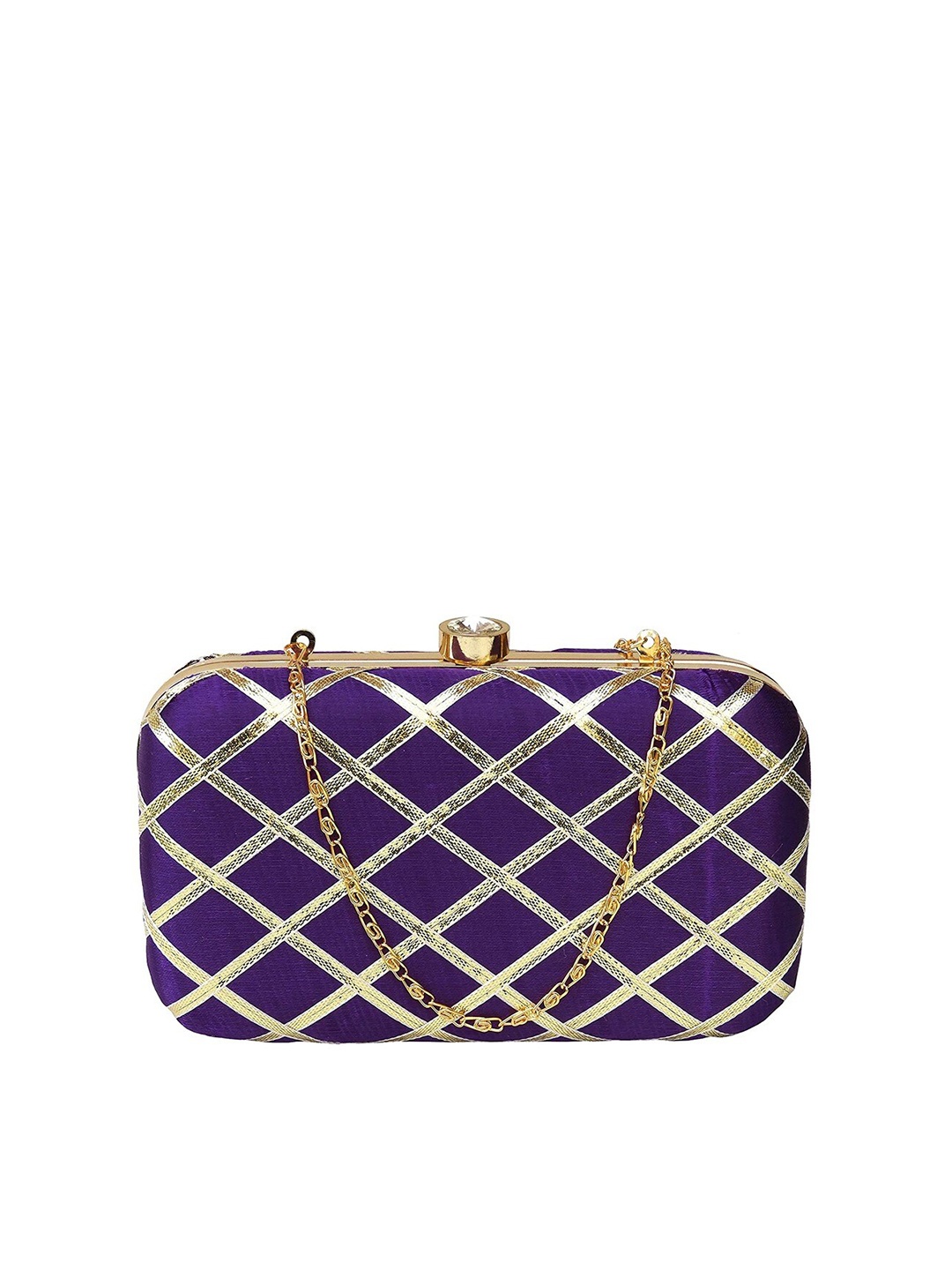 

FRINGES Embroidered Box Clutch, Purple