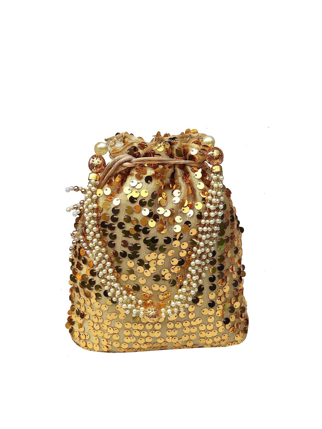 

FRINGES Sequin Embellished Potli Clutch, Gold