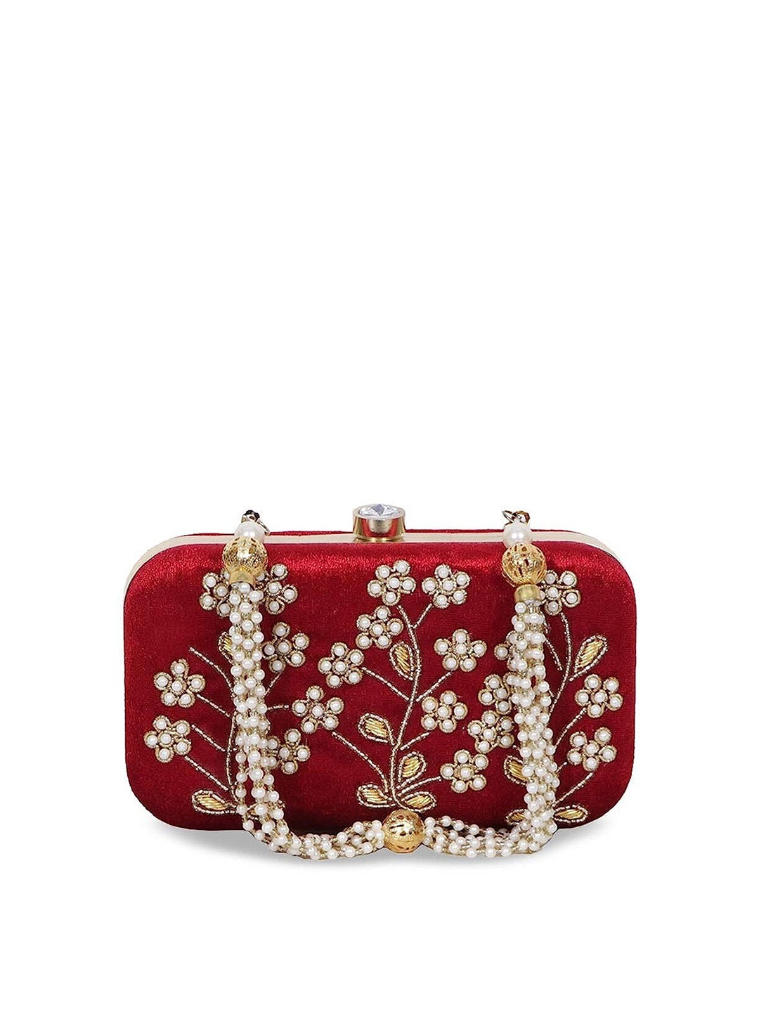 

FRINGES Floral Zari Embroidered Box Clutch, Maroon