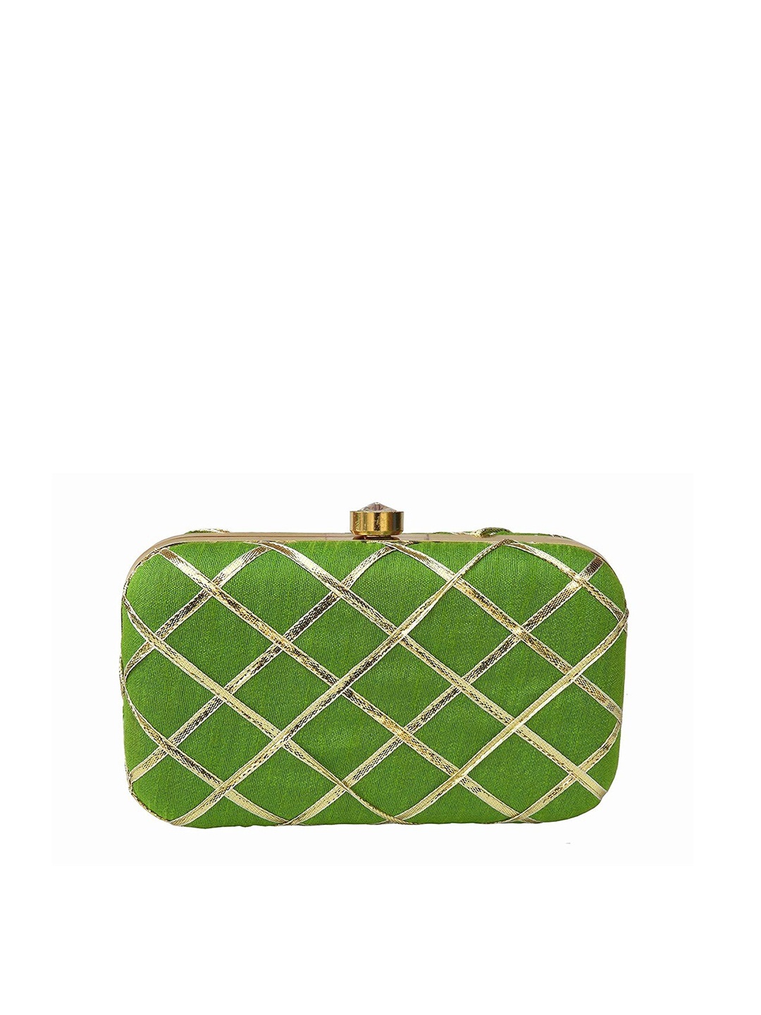

FRINGES Embroidered Box Clutch, Green