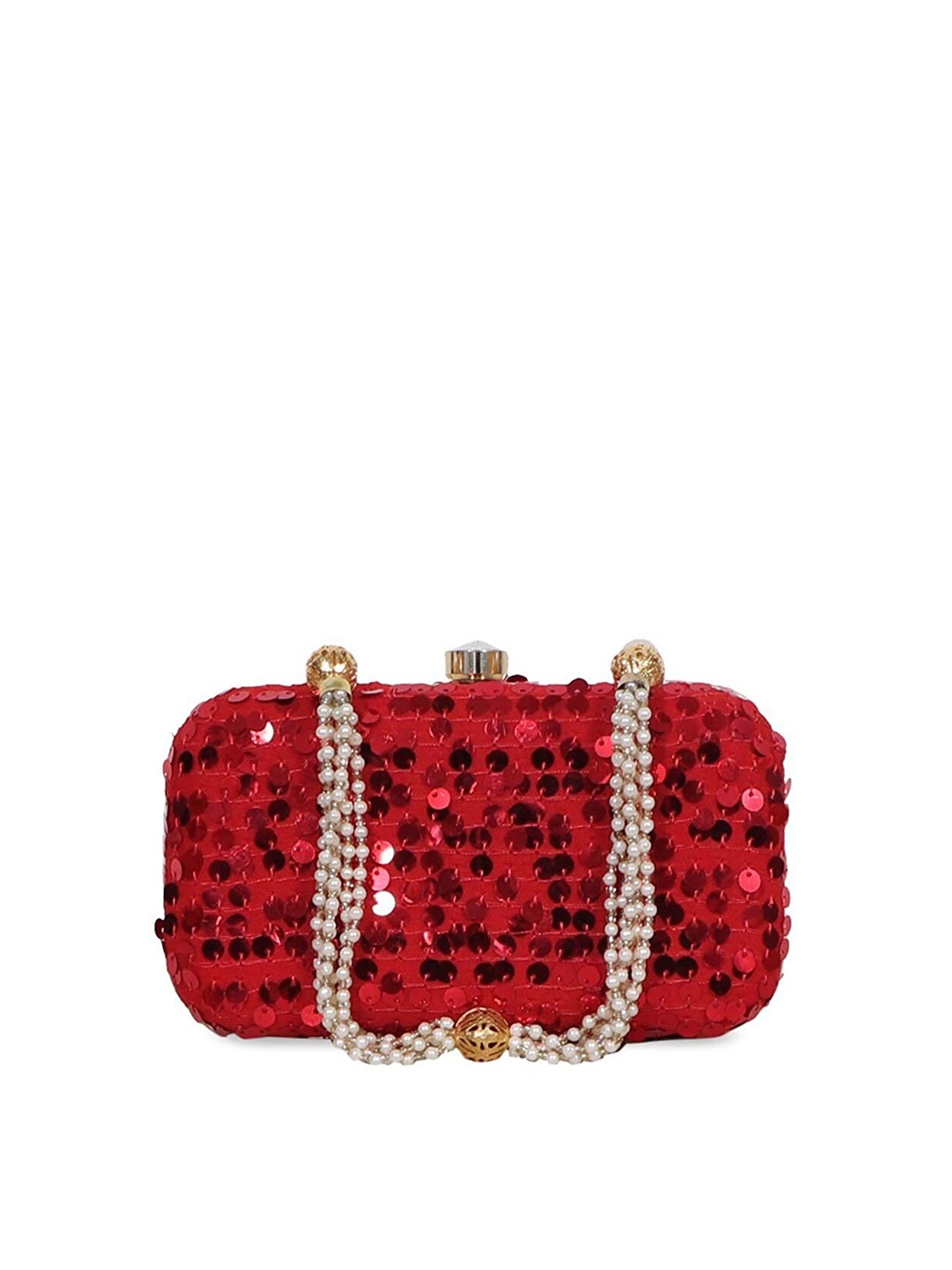 

FRINGES Sequins Embellished Box Clutch, Red