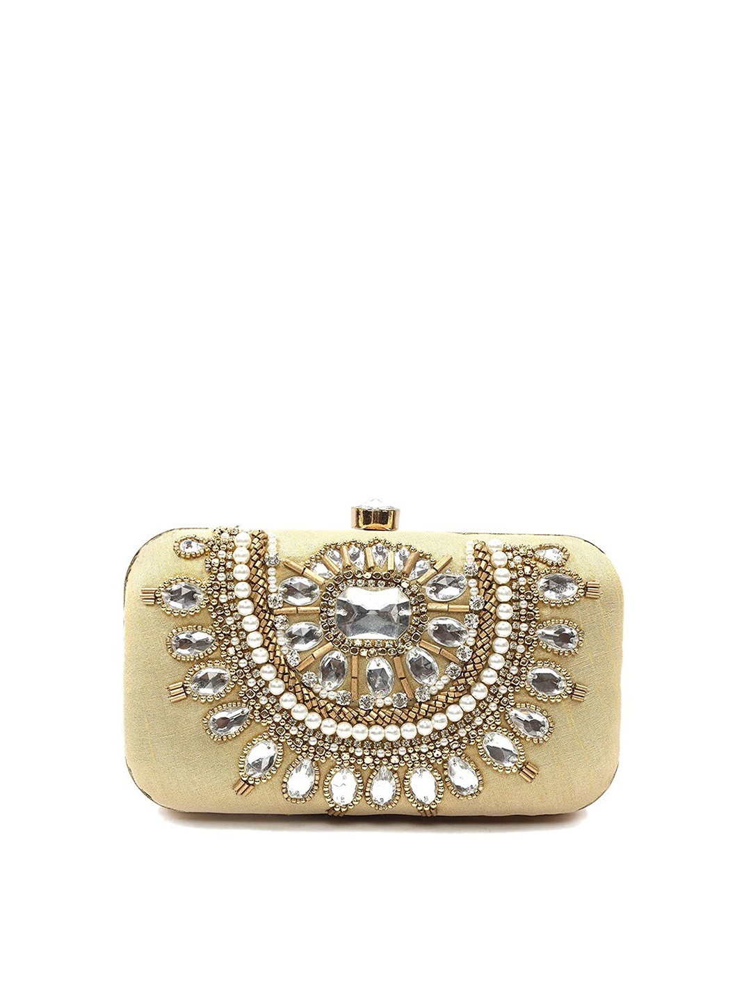 

FRINGES Embellished Box Clutch, Gold