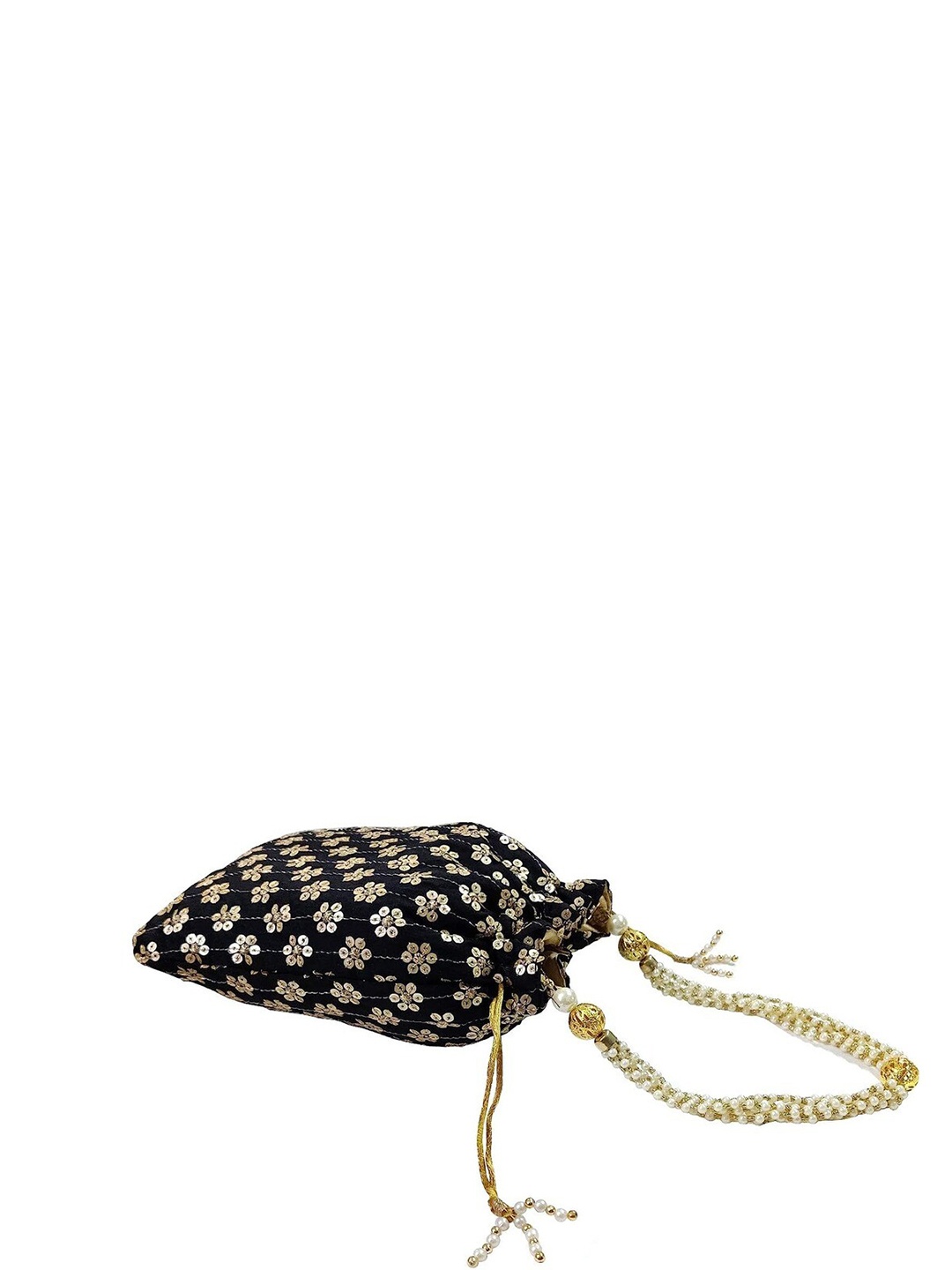 

FRINGES Beaded Embellished Potli Clutch, Black