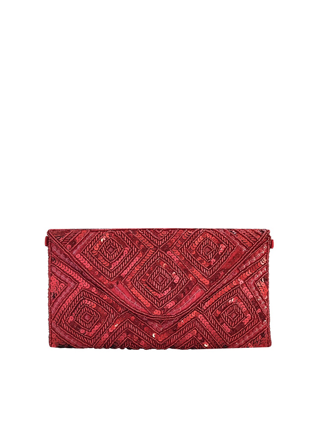 

FRINGES Embroidered Envelope Clutch, Maroon