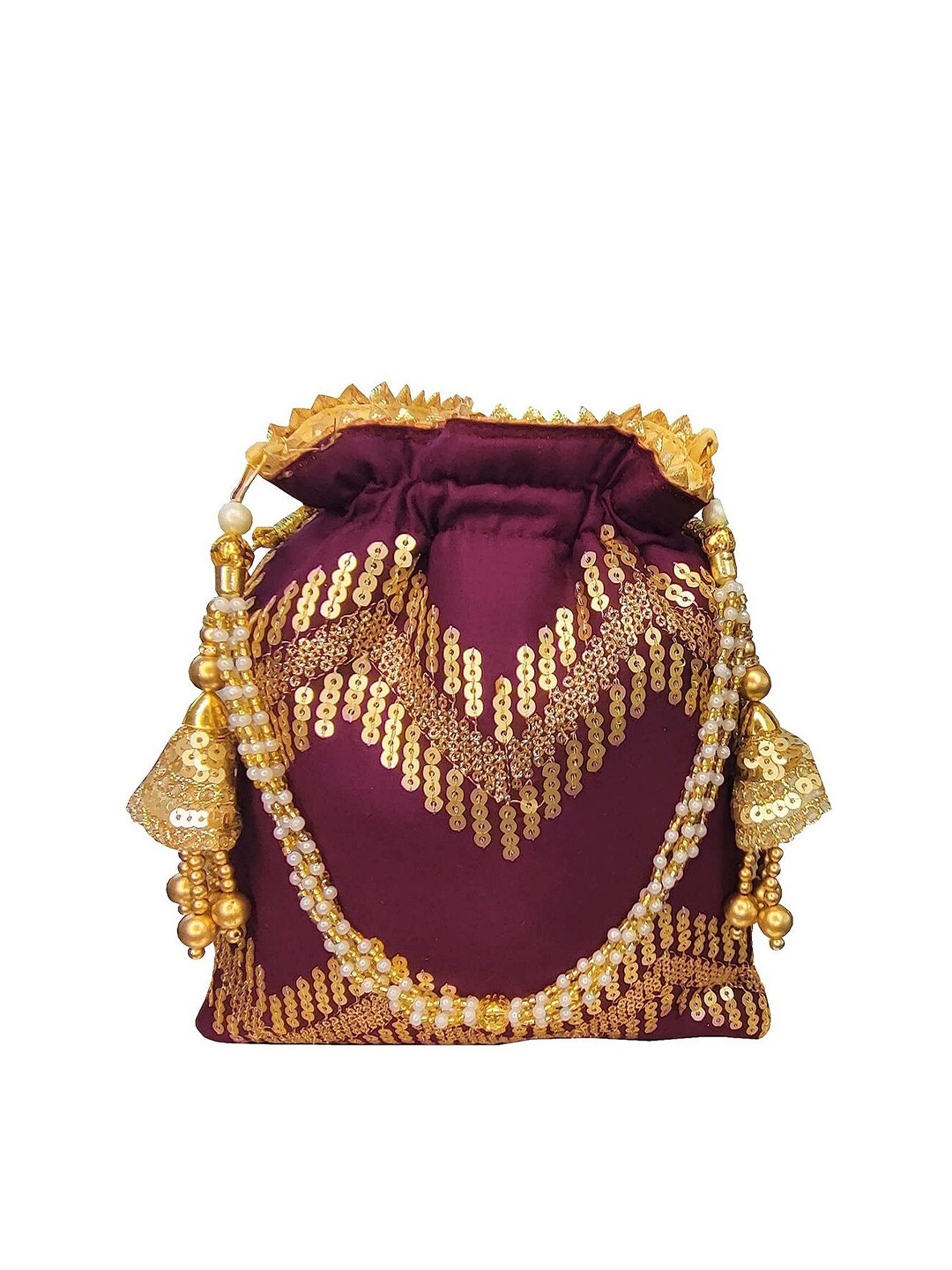 

FRINGES Embellished Beaded Tassel Potli Clutch, Magenta