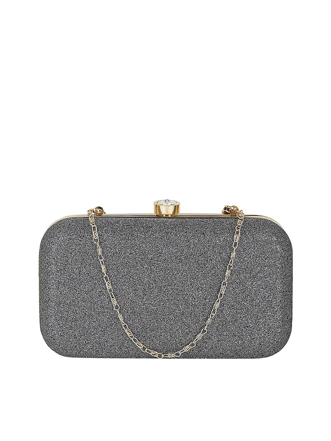 

FRINGES Textured Box Clutch, Grey