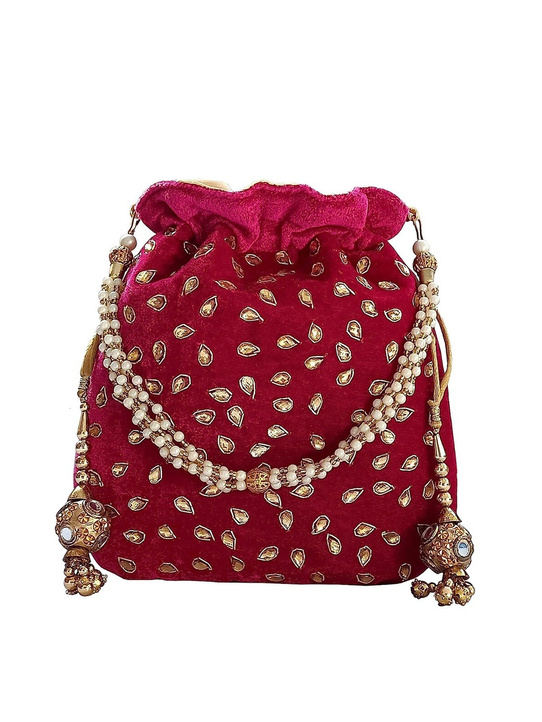 

FRINGES Fuchsia Embellished Potli Clutch