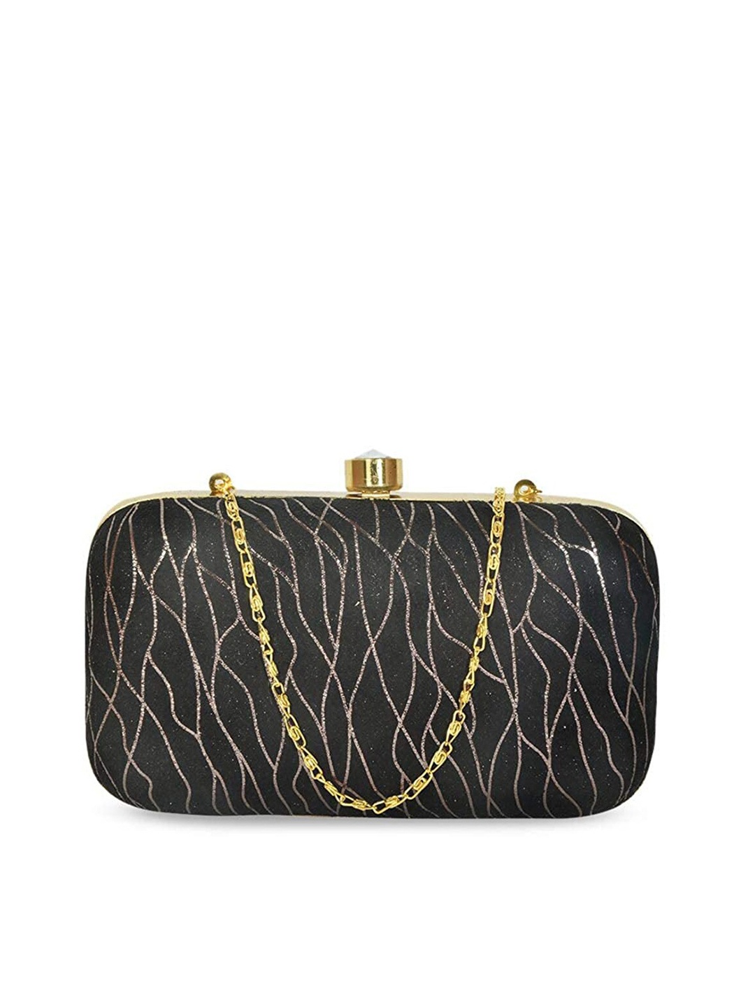 

FRINGES Textured Box Clutch, Black