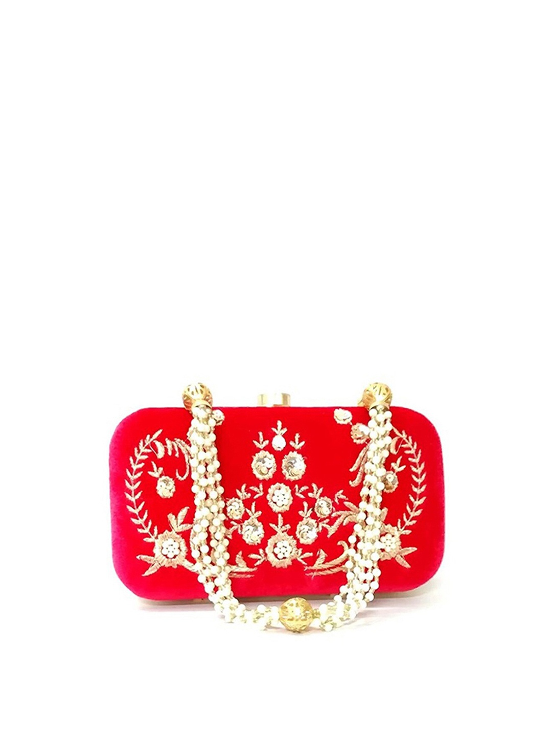 

FRINGES Embellished Box Clutch, Red