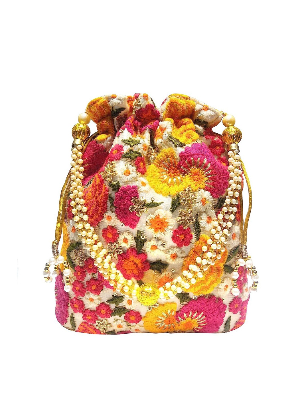 

FRINGES Embellished Potli Clutch, Yellow