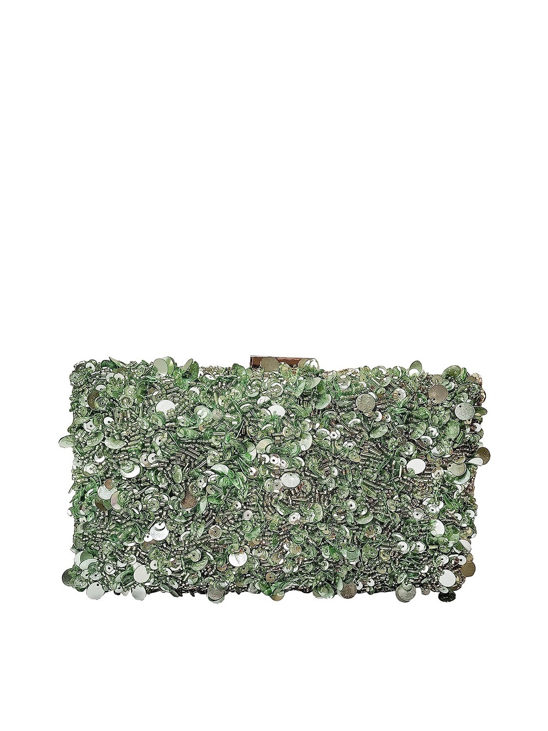 

FRINGES Embellished Sequined Box Clutch, Green