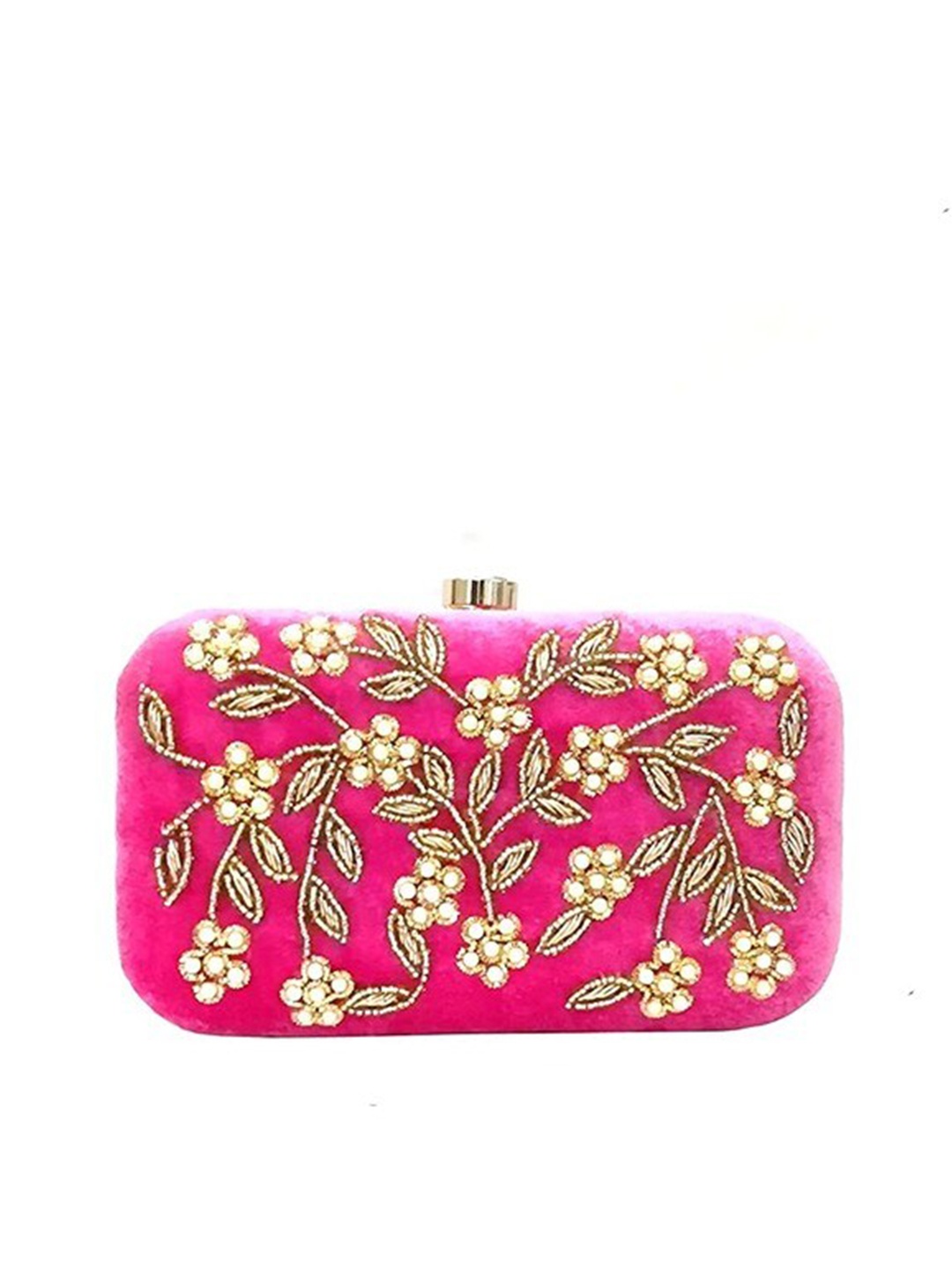 

FRINGES Floral Zari Embellished Box Clutch, Pink