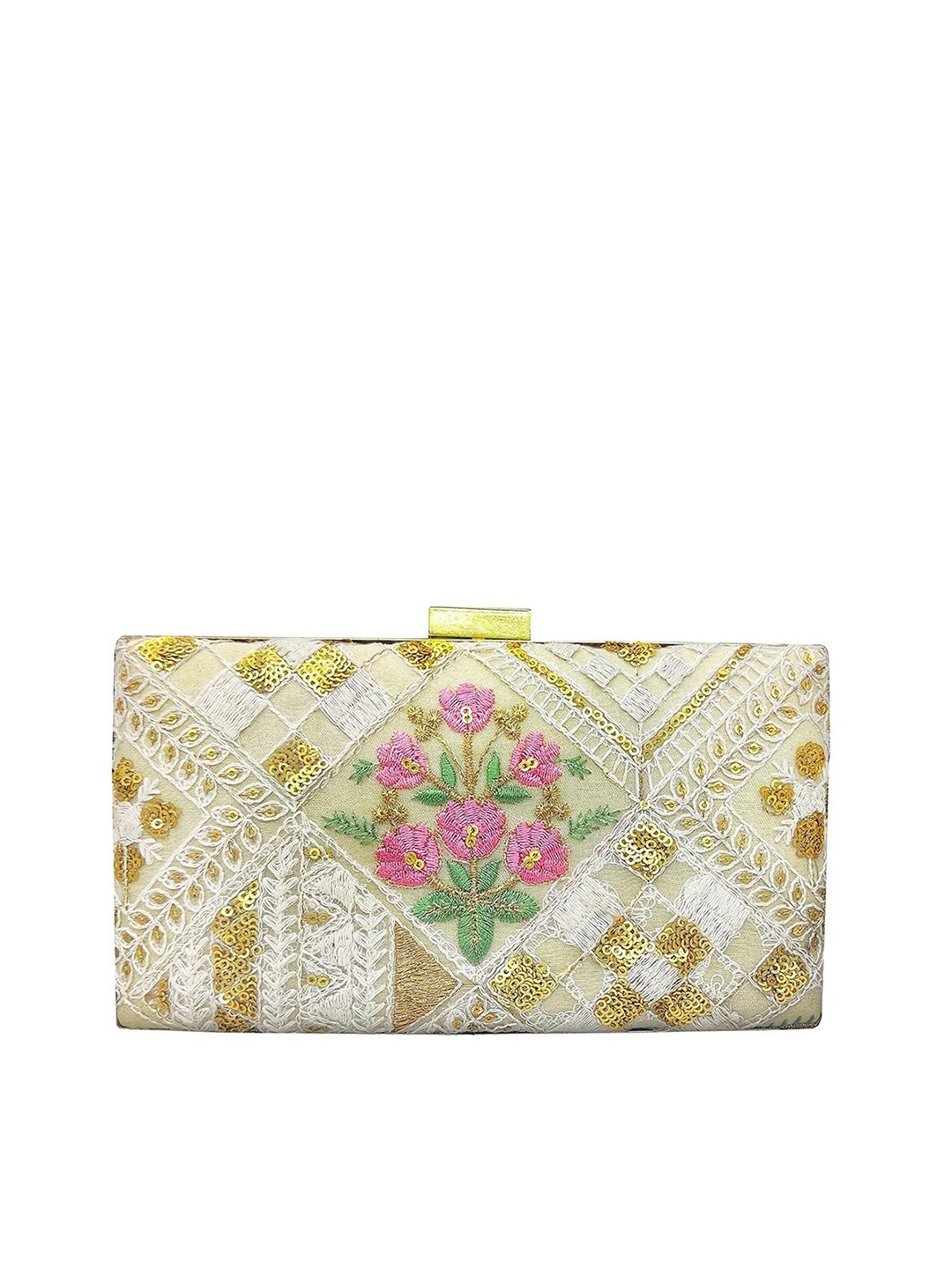 

FRINGES Embroidered Box Clutch, Green