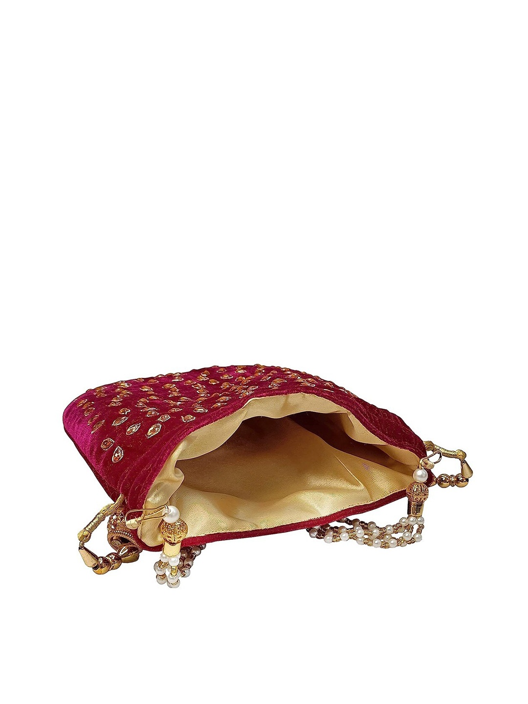 

FRINGES Kundan Embellished Potli Clutch, Magenta