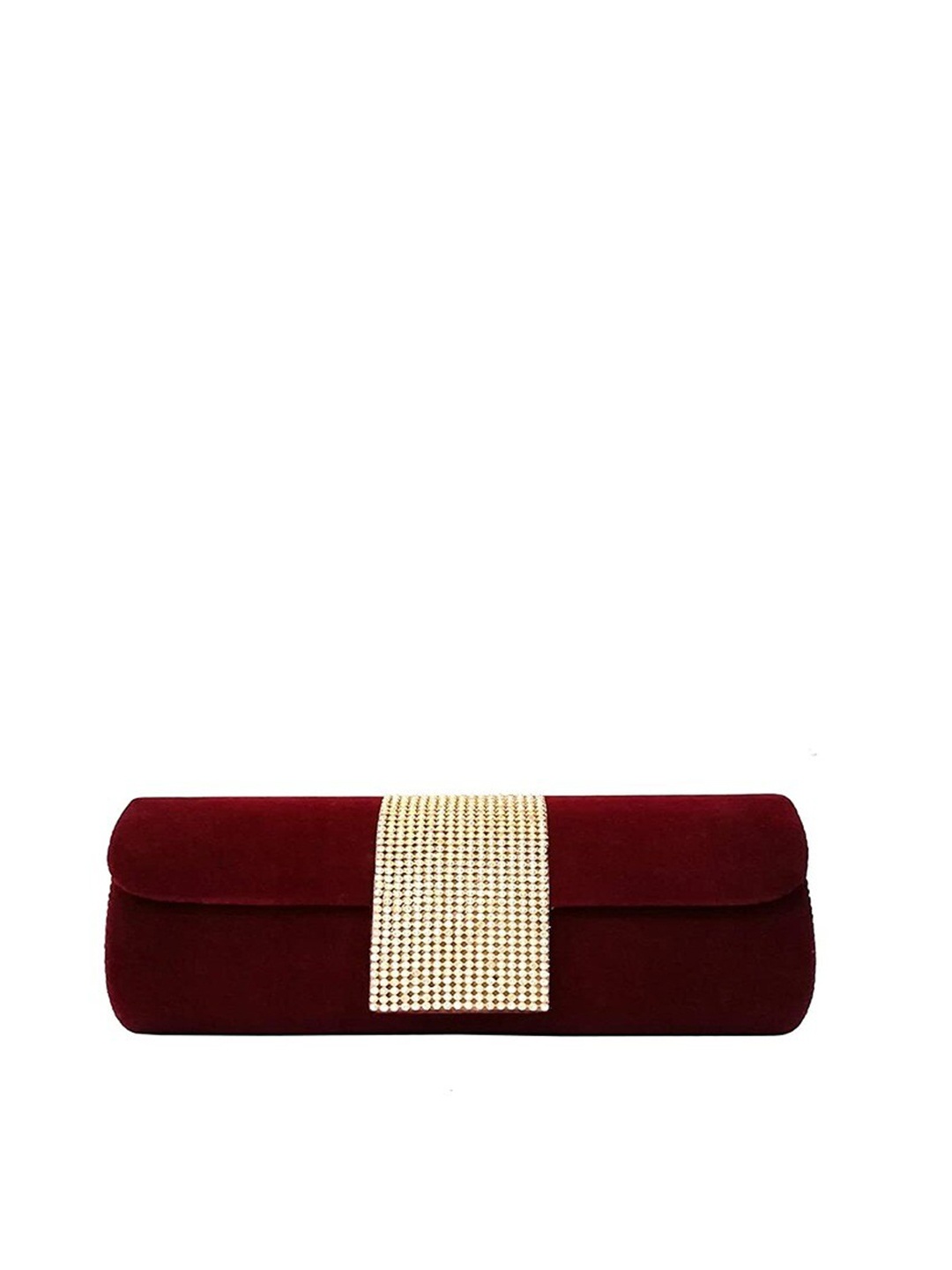 

FRINGES Striped Foldover Clutch, Maroon