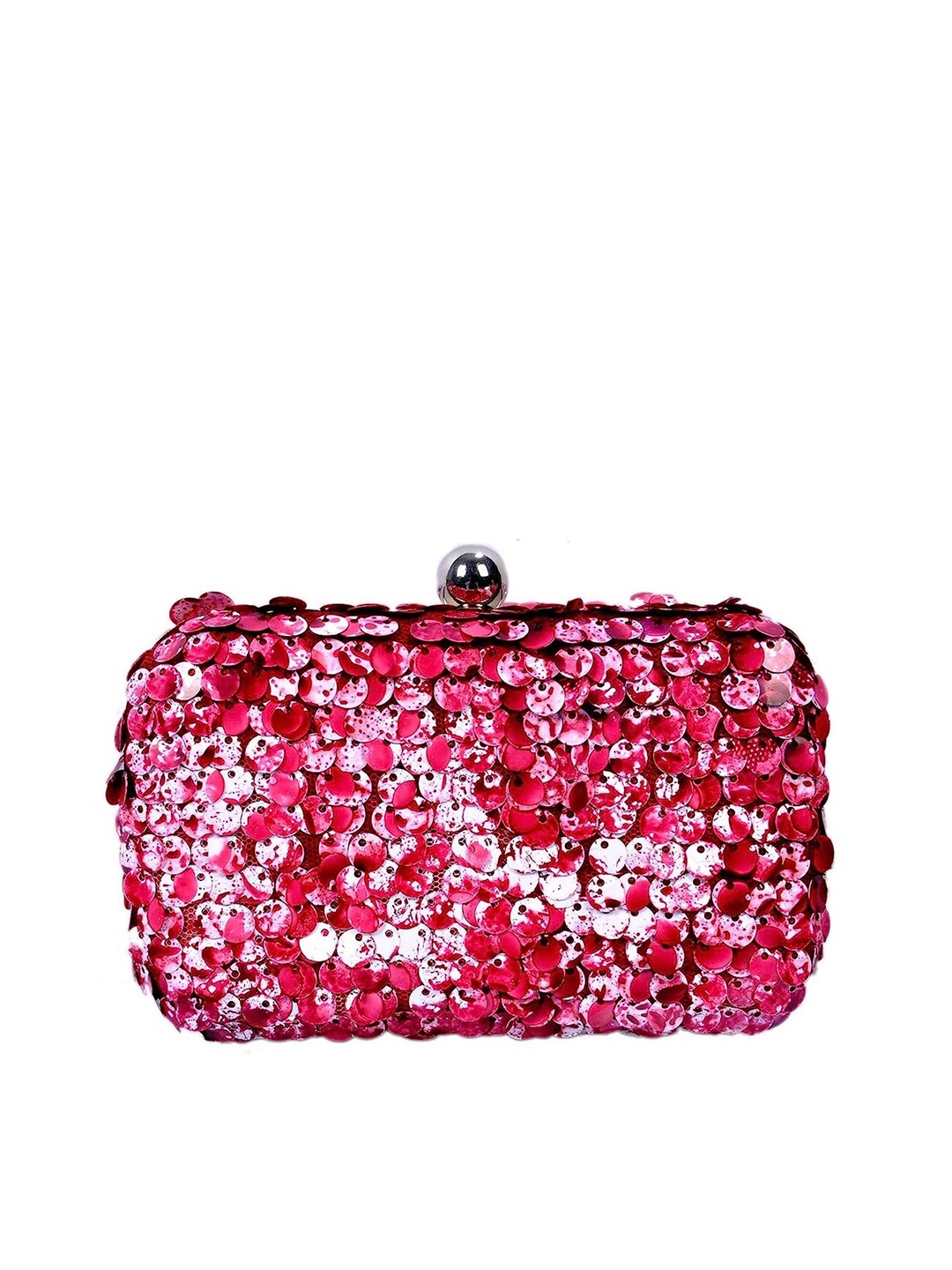 

FRINGES Embellished Sequined Box Clutch, Pink
