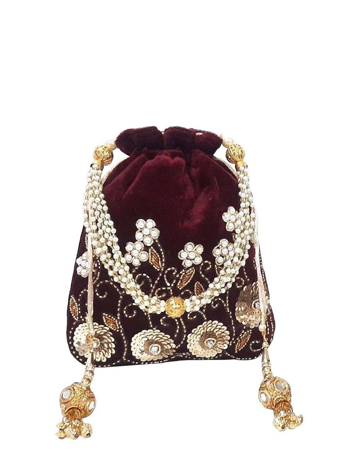 

FRINGES Embroidered Potli Clutch, Magenta