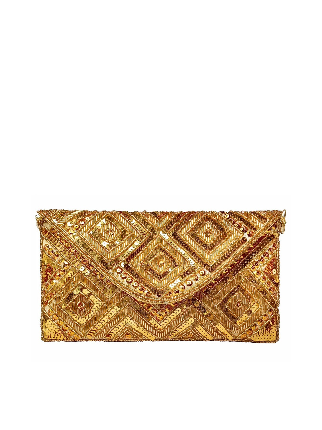 

FRINGES Embellished Envelope Clutch, Gold