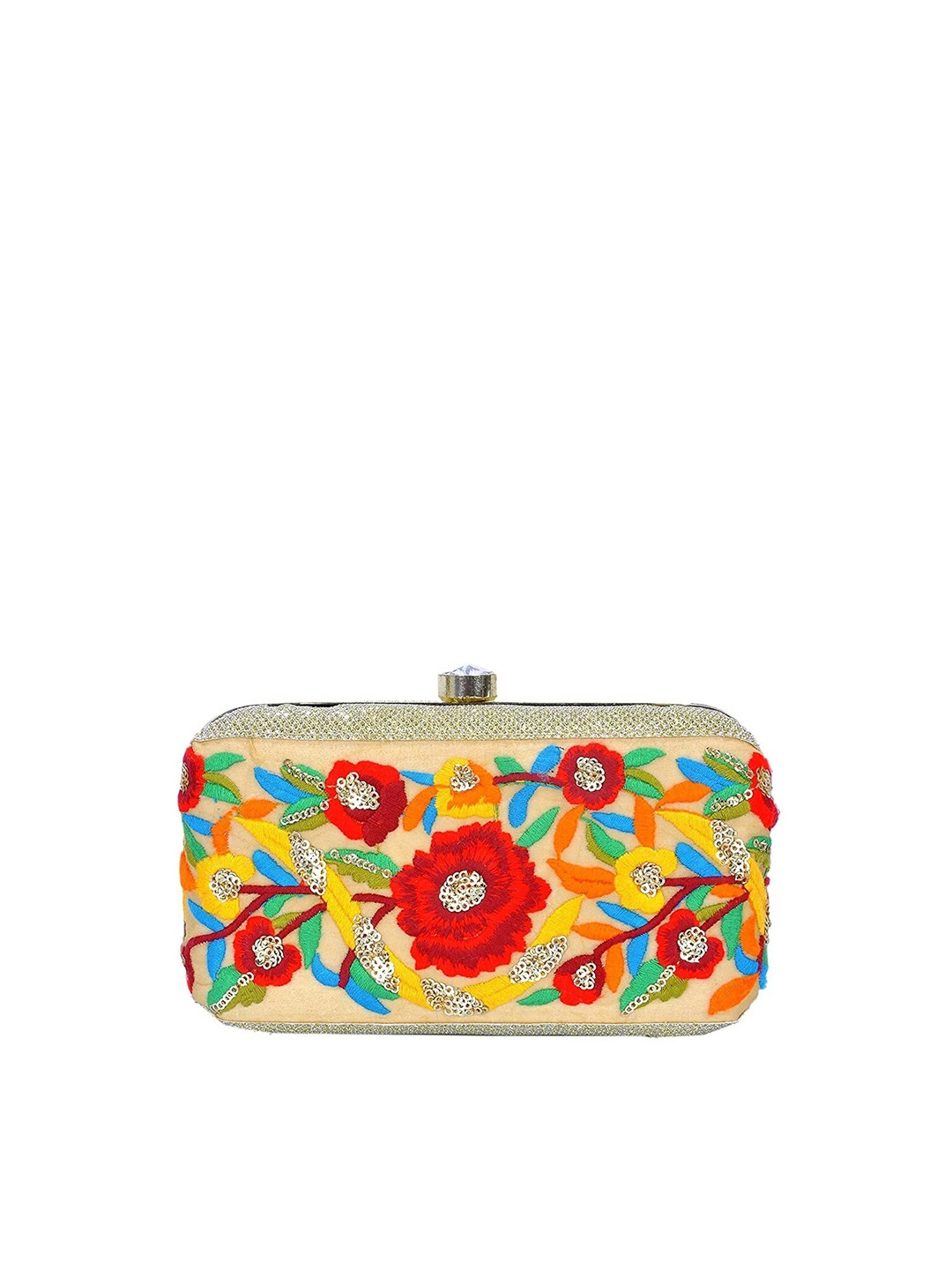 

FRINGES Embroidered Box Clutch, Red
