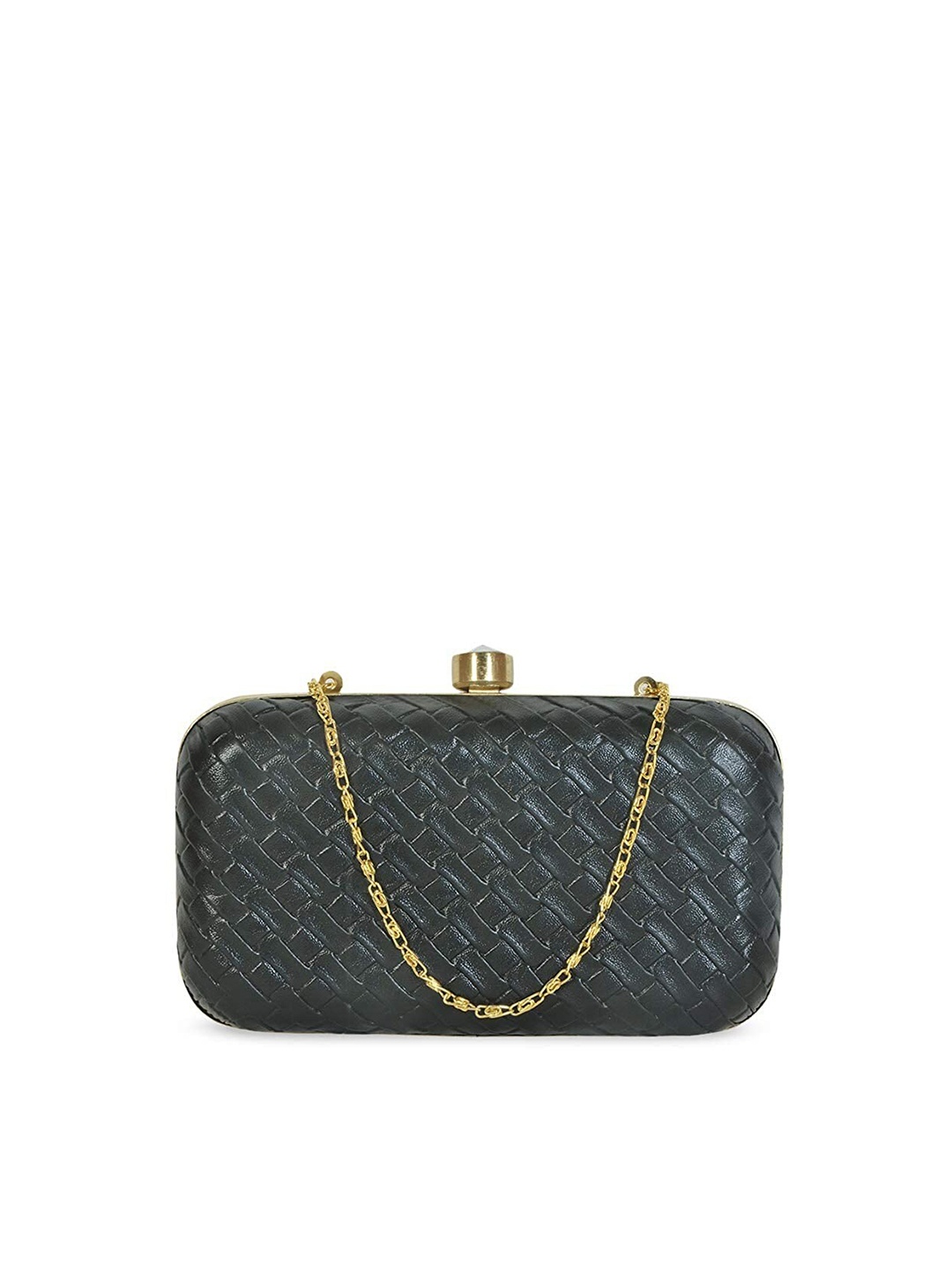 

FRINGES Textured Box Clutch, Black