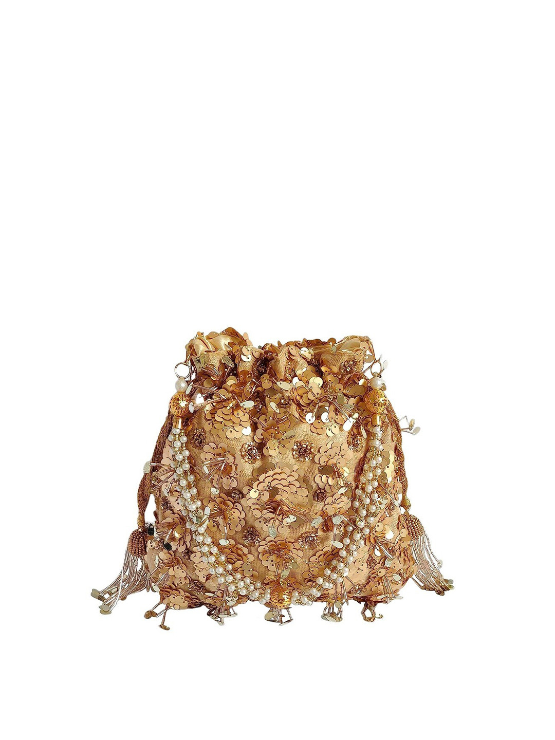 

FRINGES Embellished Potli Clutch, Gold