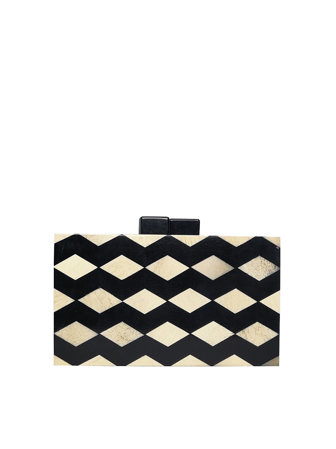 

FRINGES Geometric Printed Box Clutch, Black