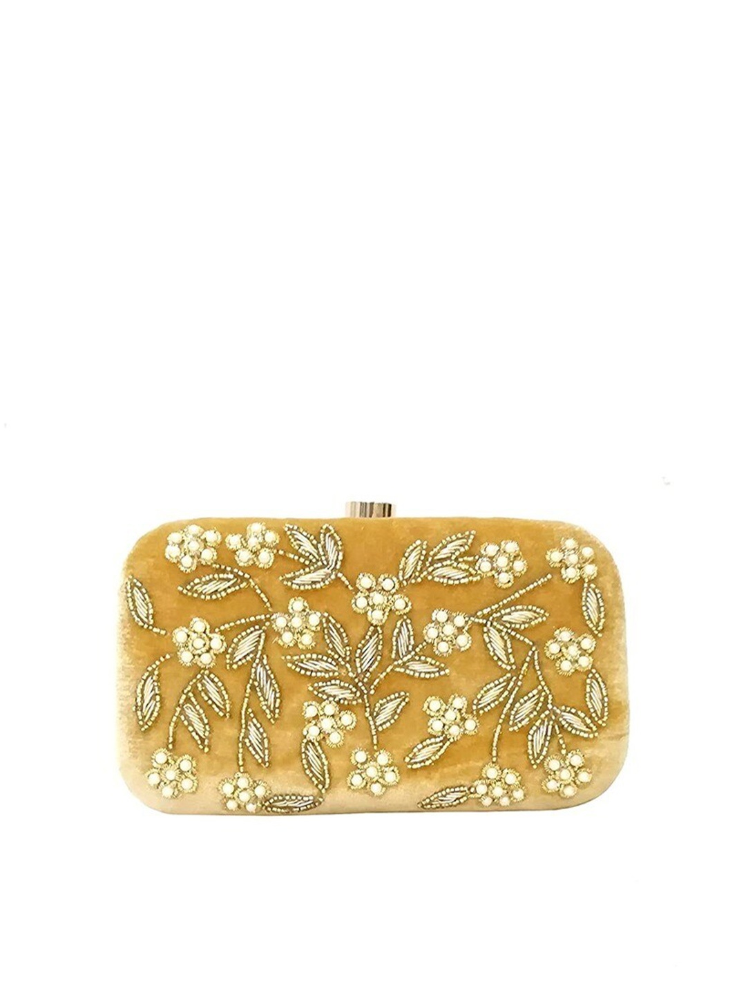 

FRINGES Embroidered Box Clutch, Gold