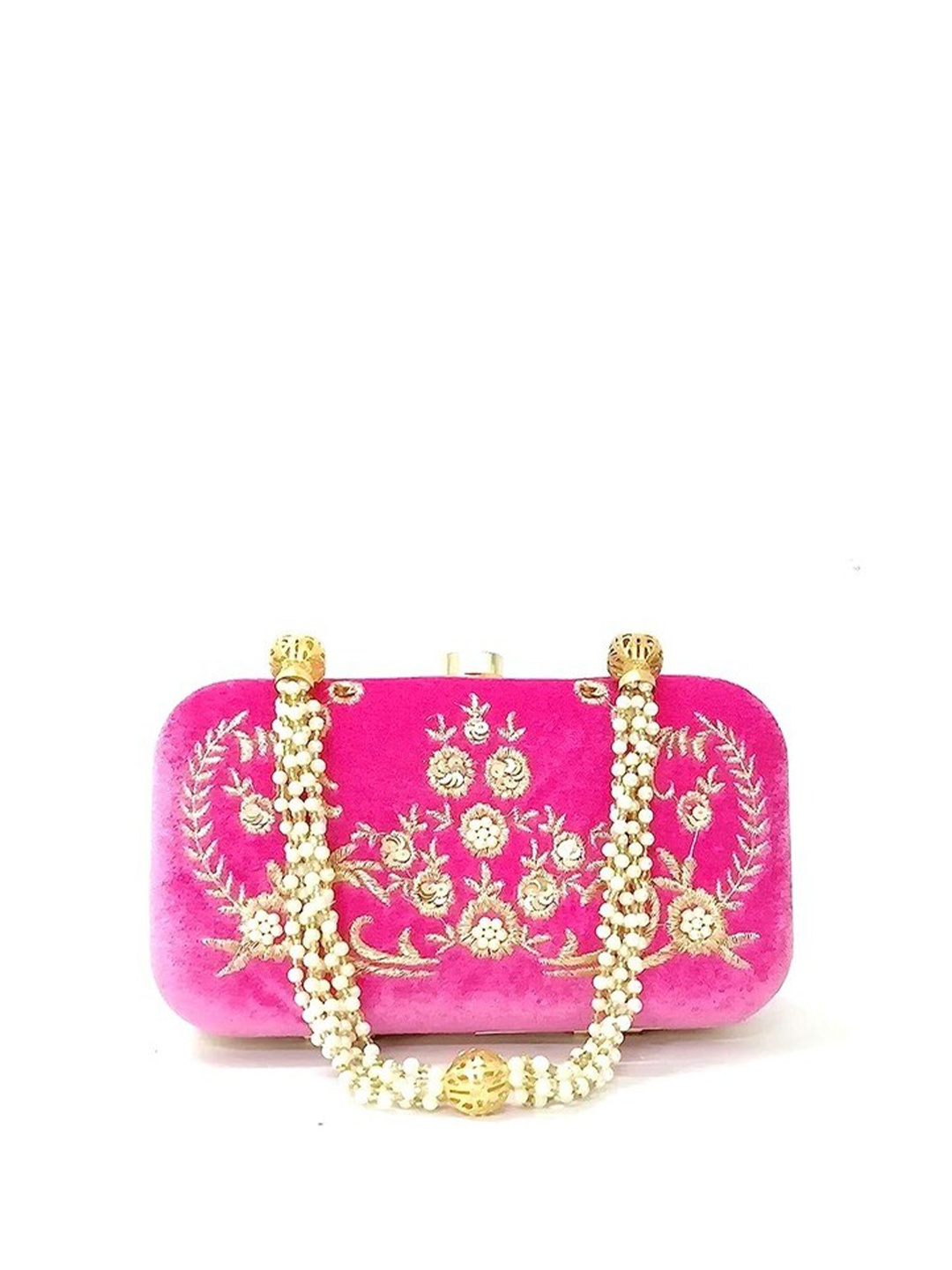 

FRINGES Embellished Box Clutch, Pink