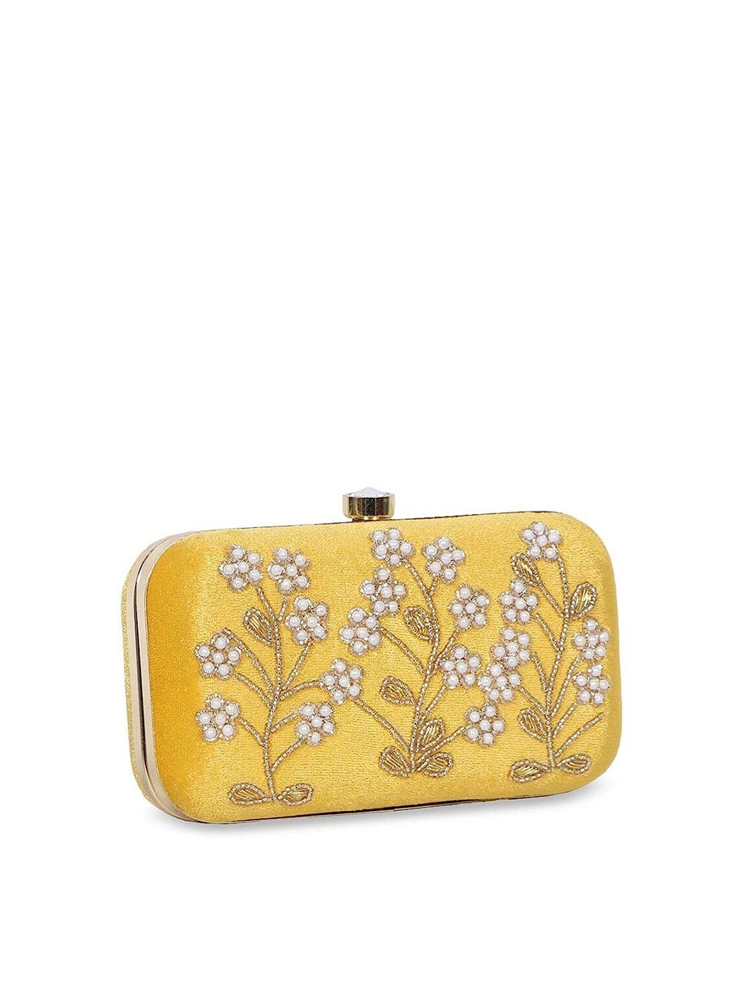 

FRINGES Embellished Box Clutch, Yellow