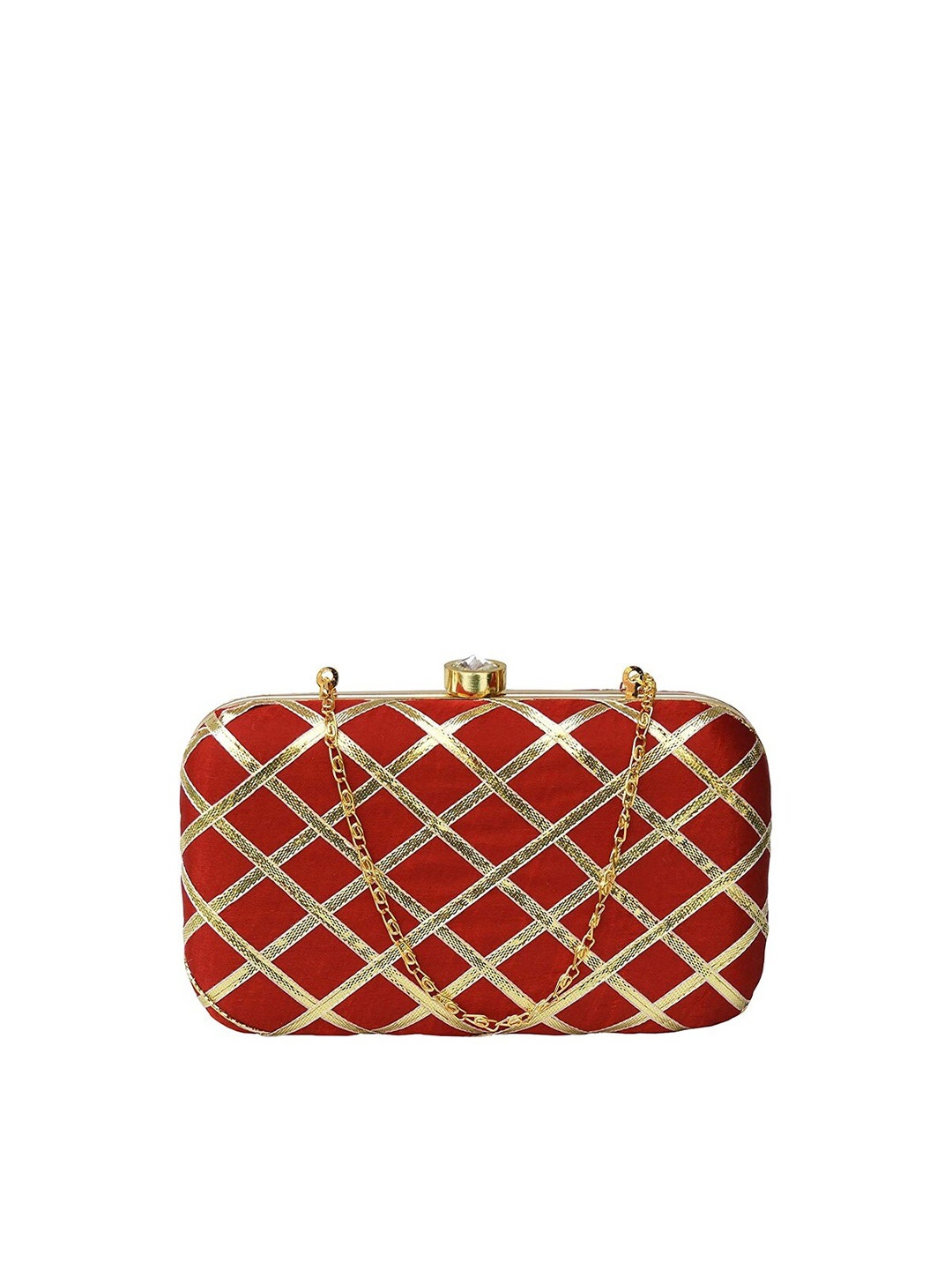 

FRINGES Checked Box Clutch, Maroon