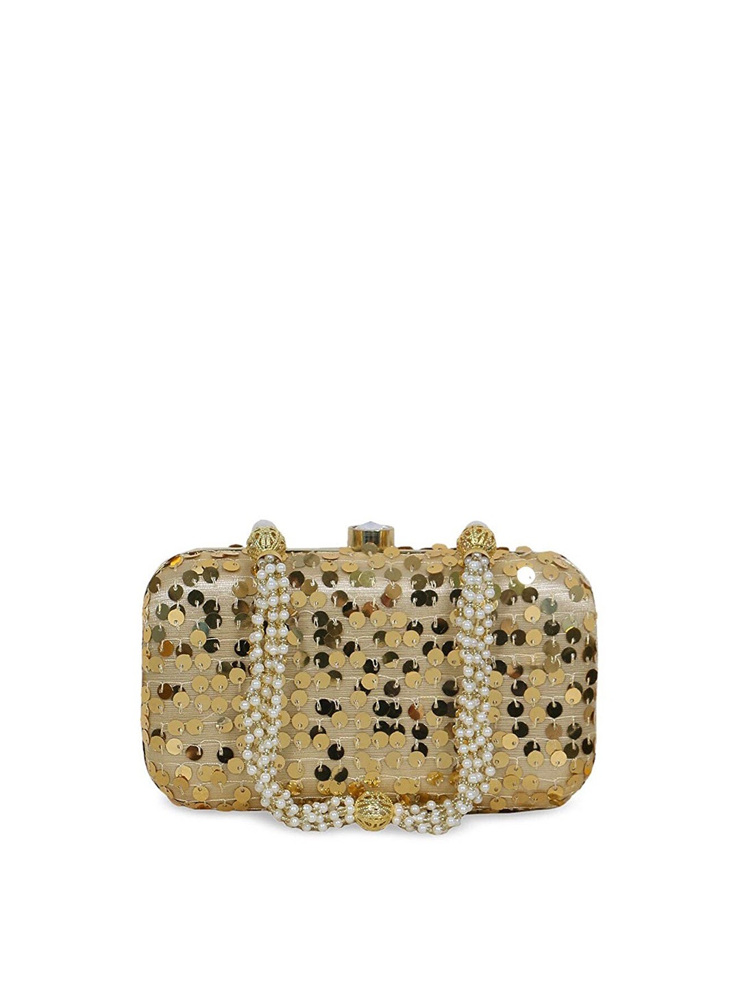 

FRINGES Embellished Box Clutch, Gold