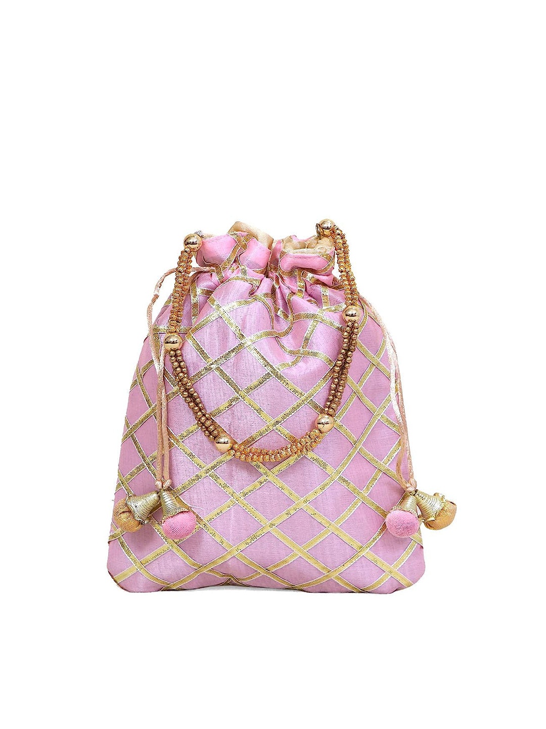 

FRINGES Embroidered Potli Clutch, Pink