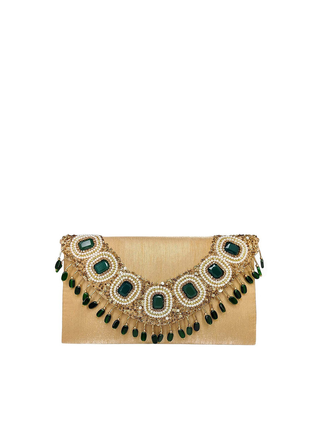 

FRINGES Embellished Envelope Clutch, Gold